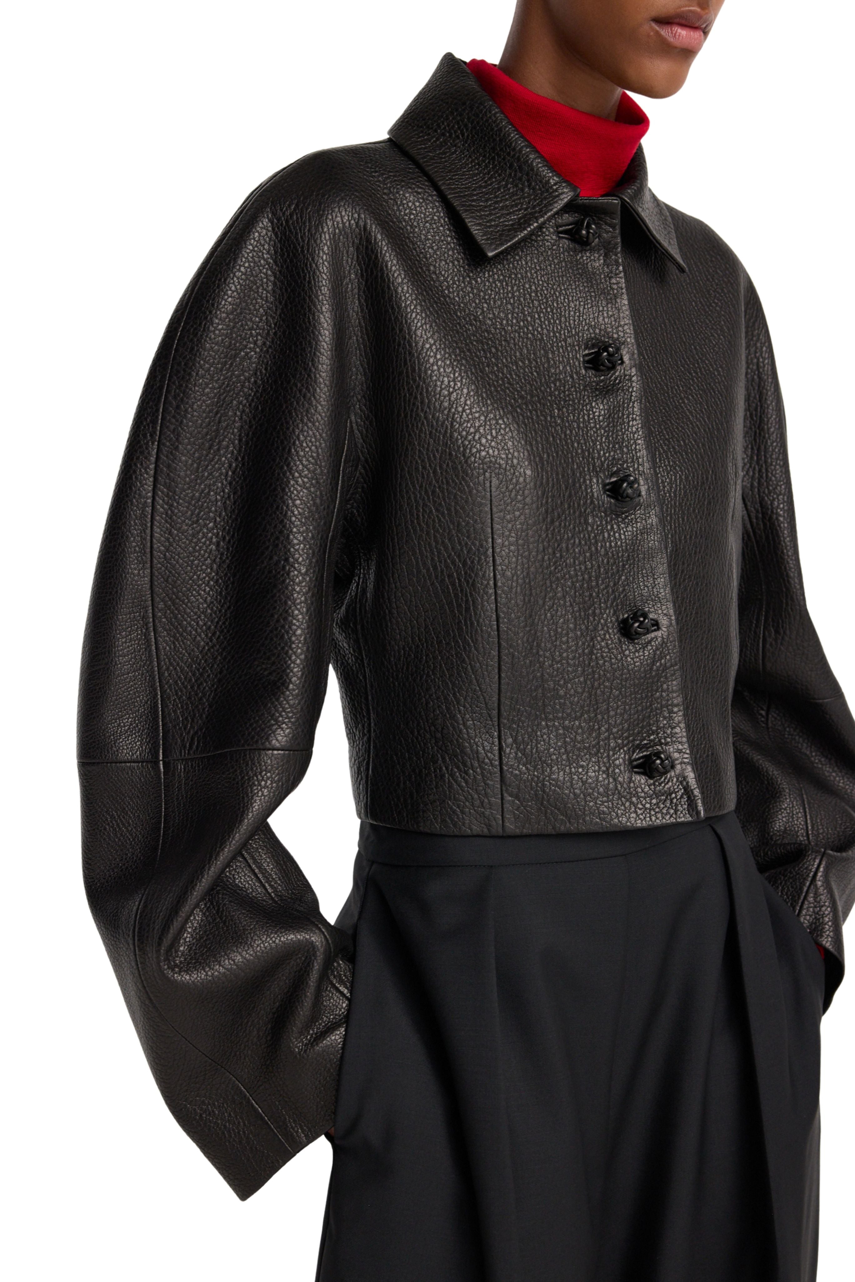 Rounded Grain Leather Cropped Jacket