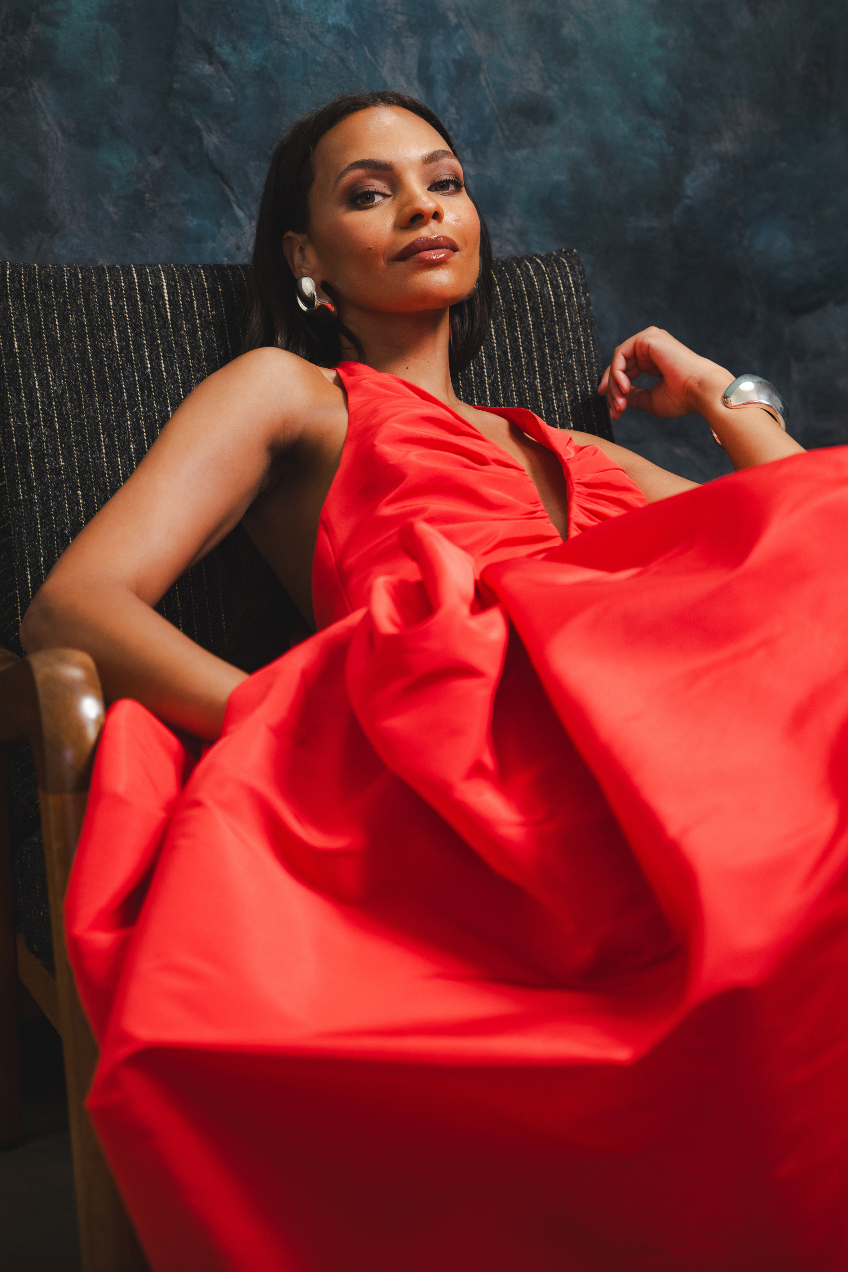 Silk Pleated Bust Umbrella Dress