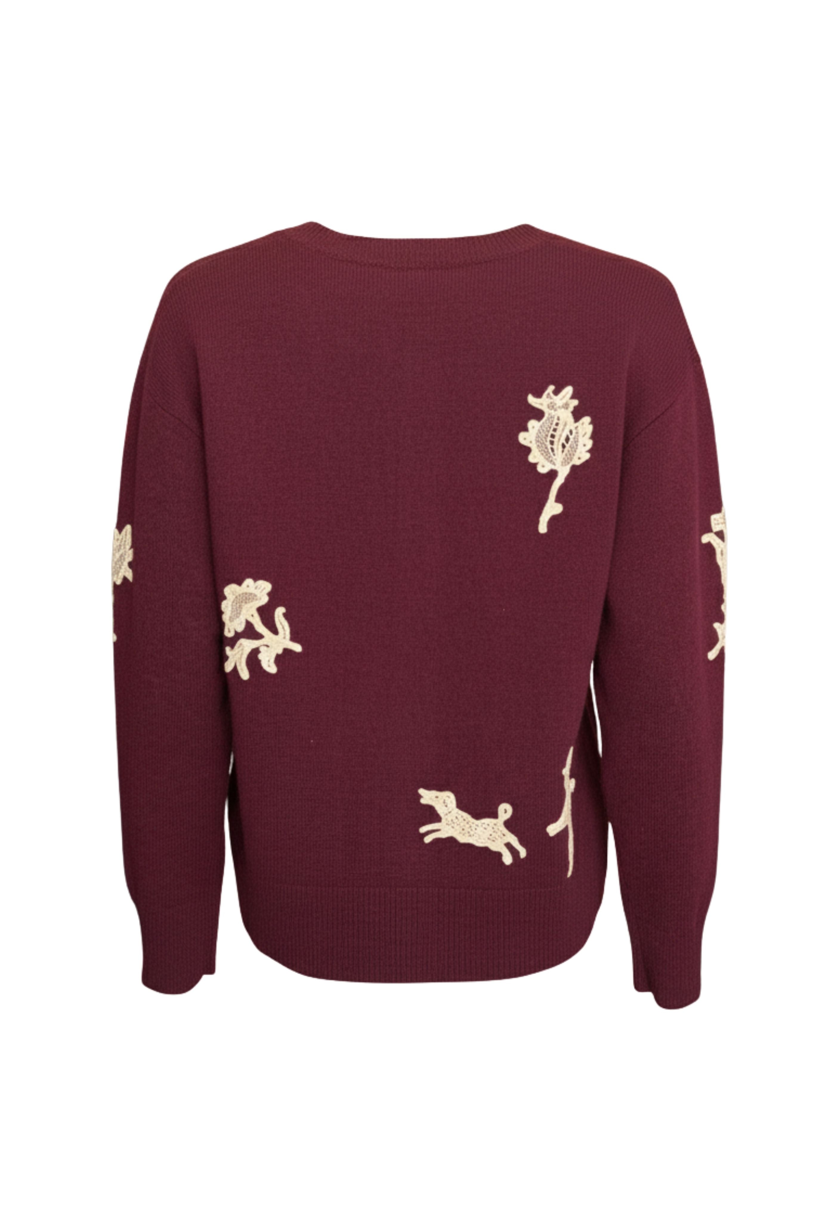 Mika Applique Cardigan - Burgundy