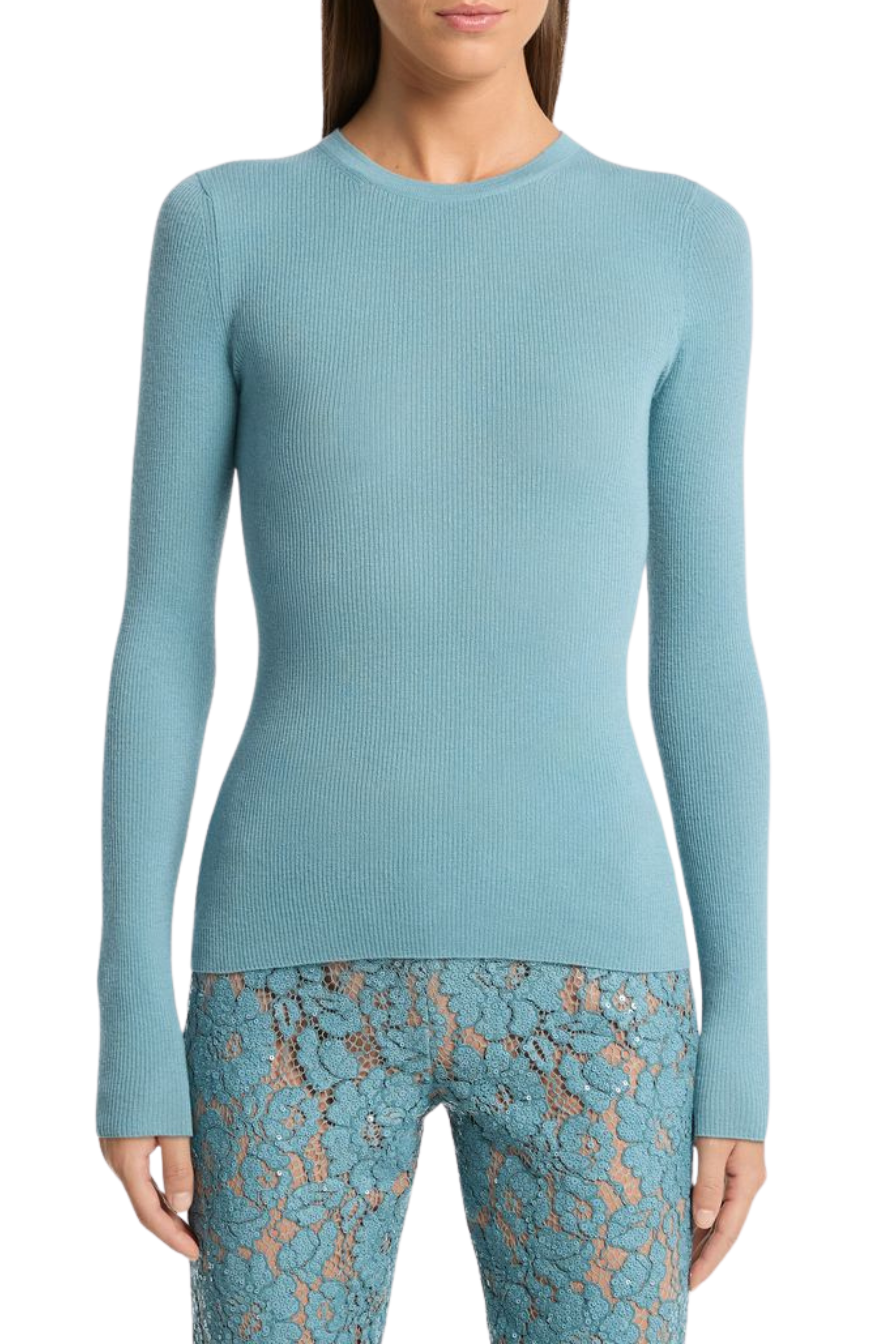 Hutton Ribbed Crewneck Pullover in Seaglass