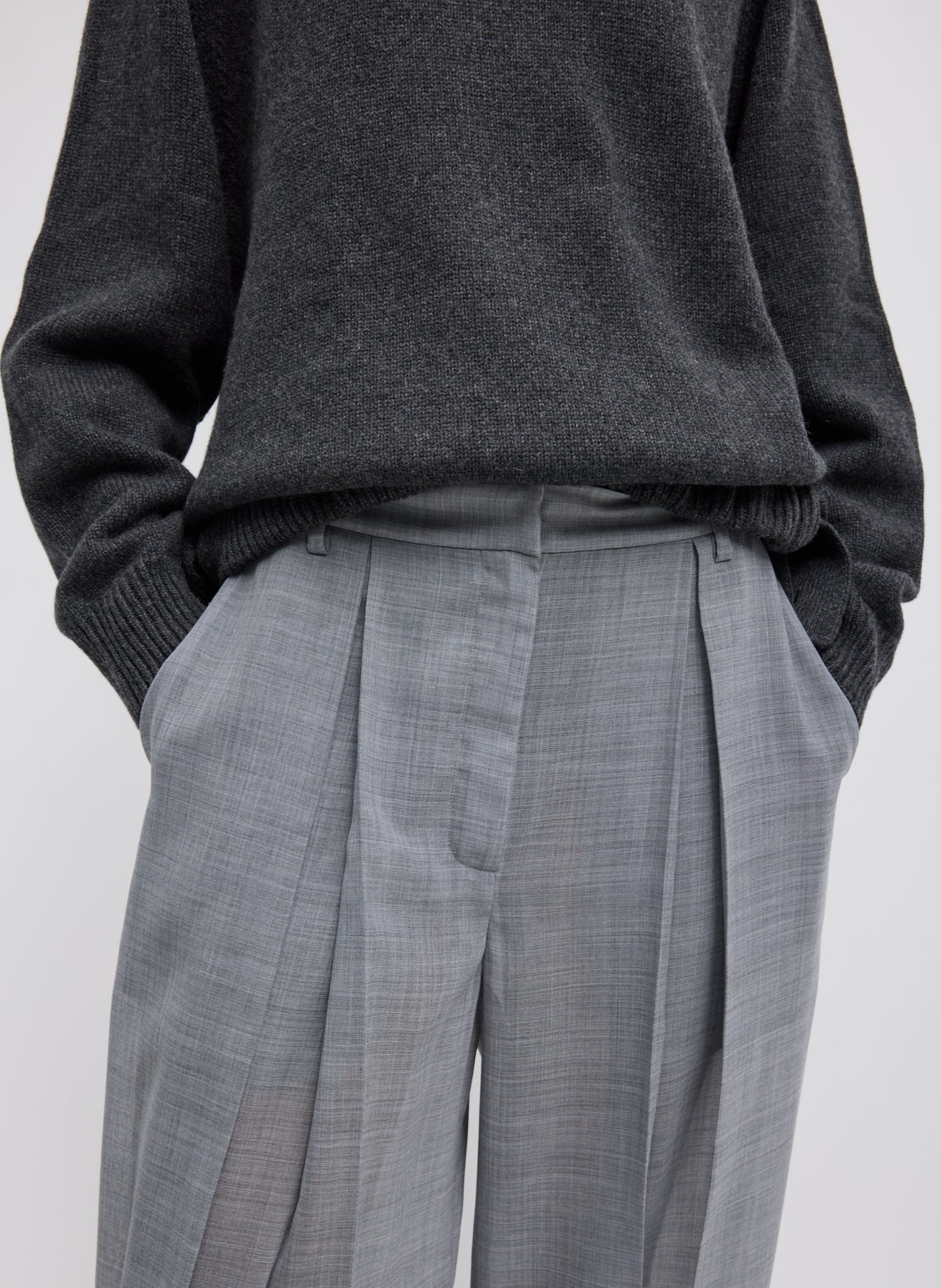 SHEER WOOL GAUZE PLEATED LONG BALLOON PANT