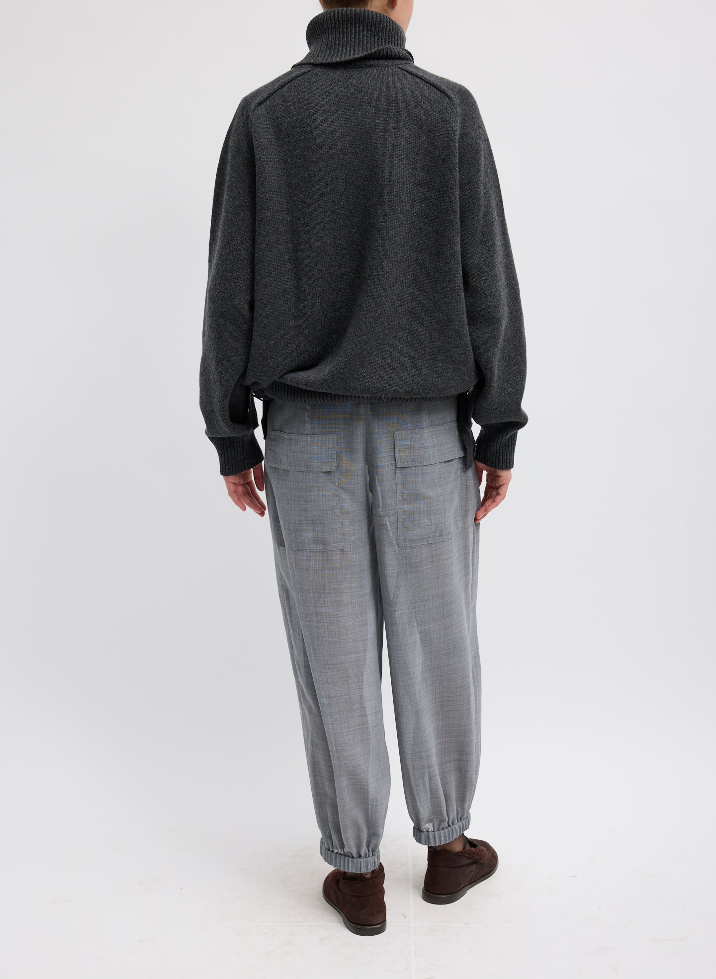 SHEER WOOL GAUZE PLEATED LONG BALLOON PANT