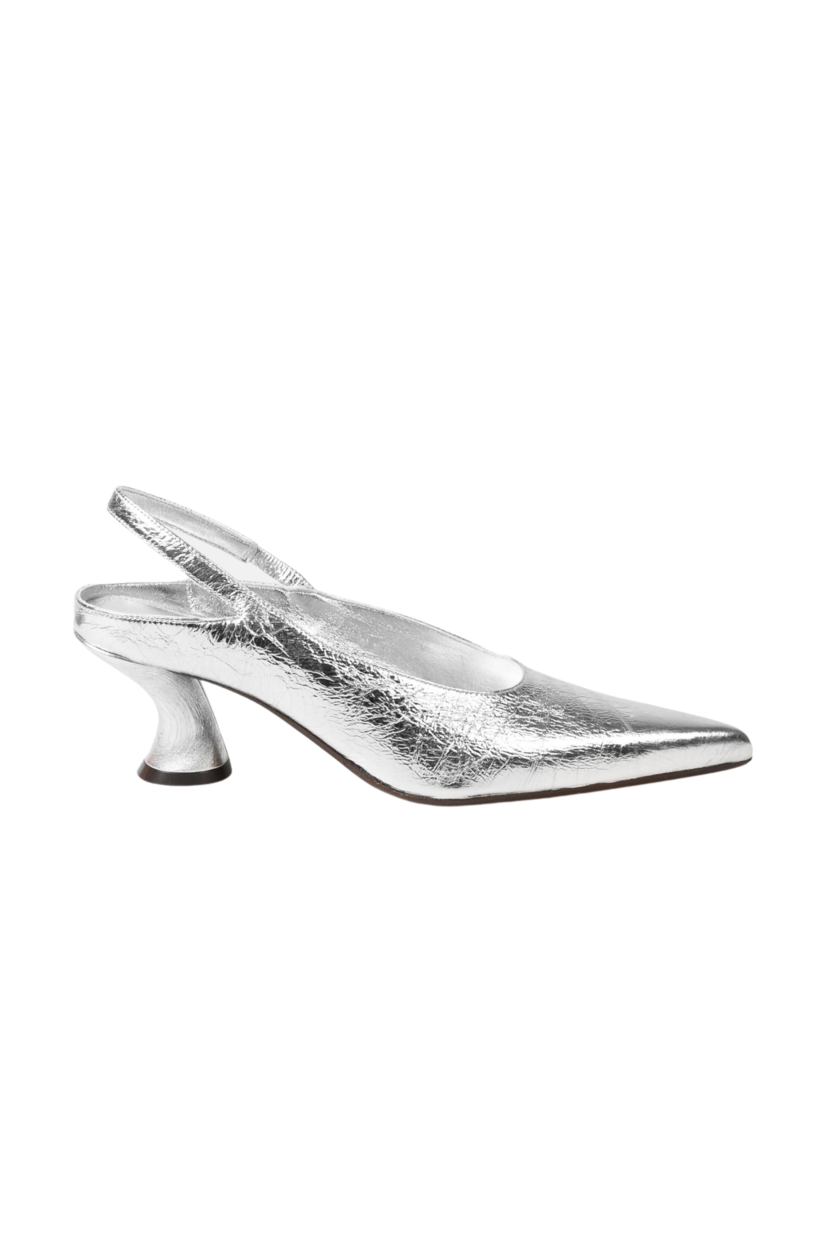 Pointy Toe Slingback Mule in Silver