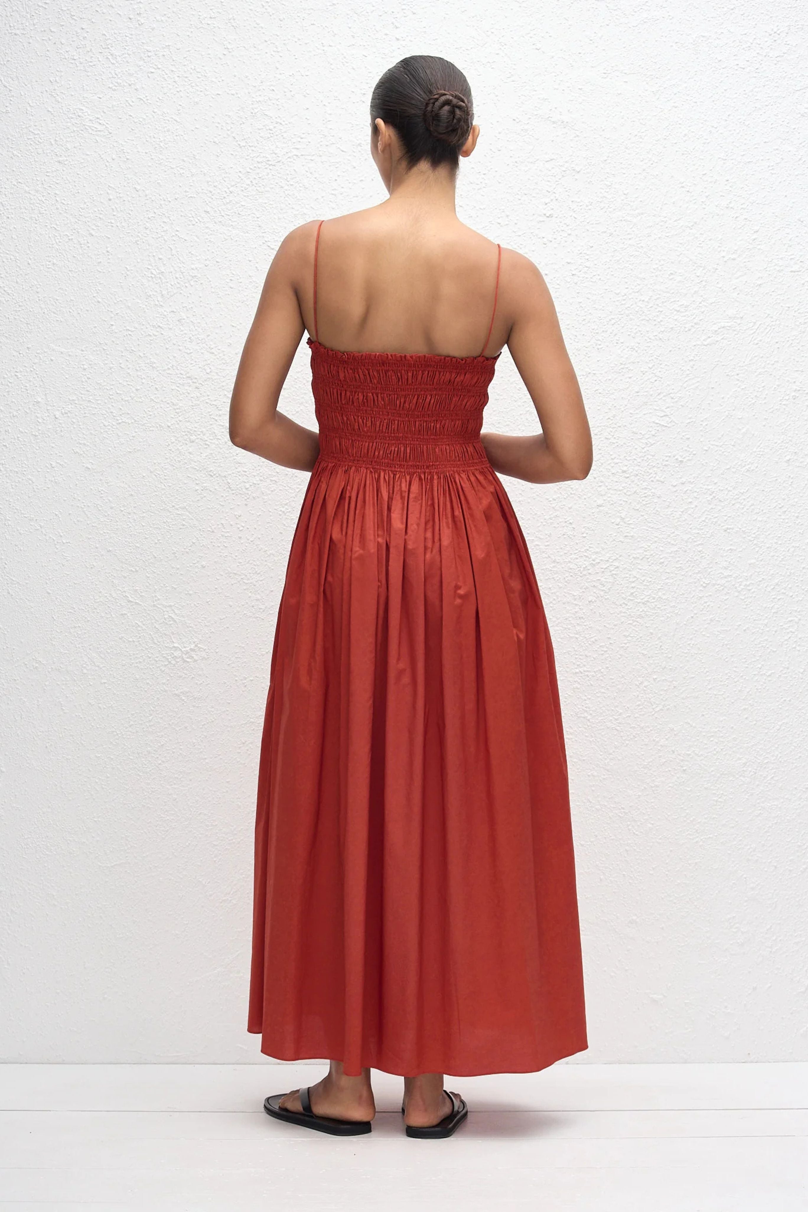 Shirred Bodice Dress in Red