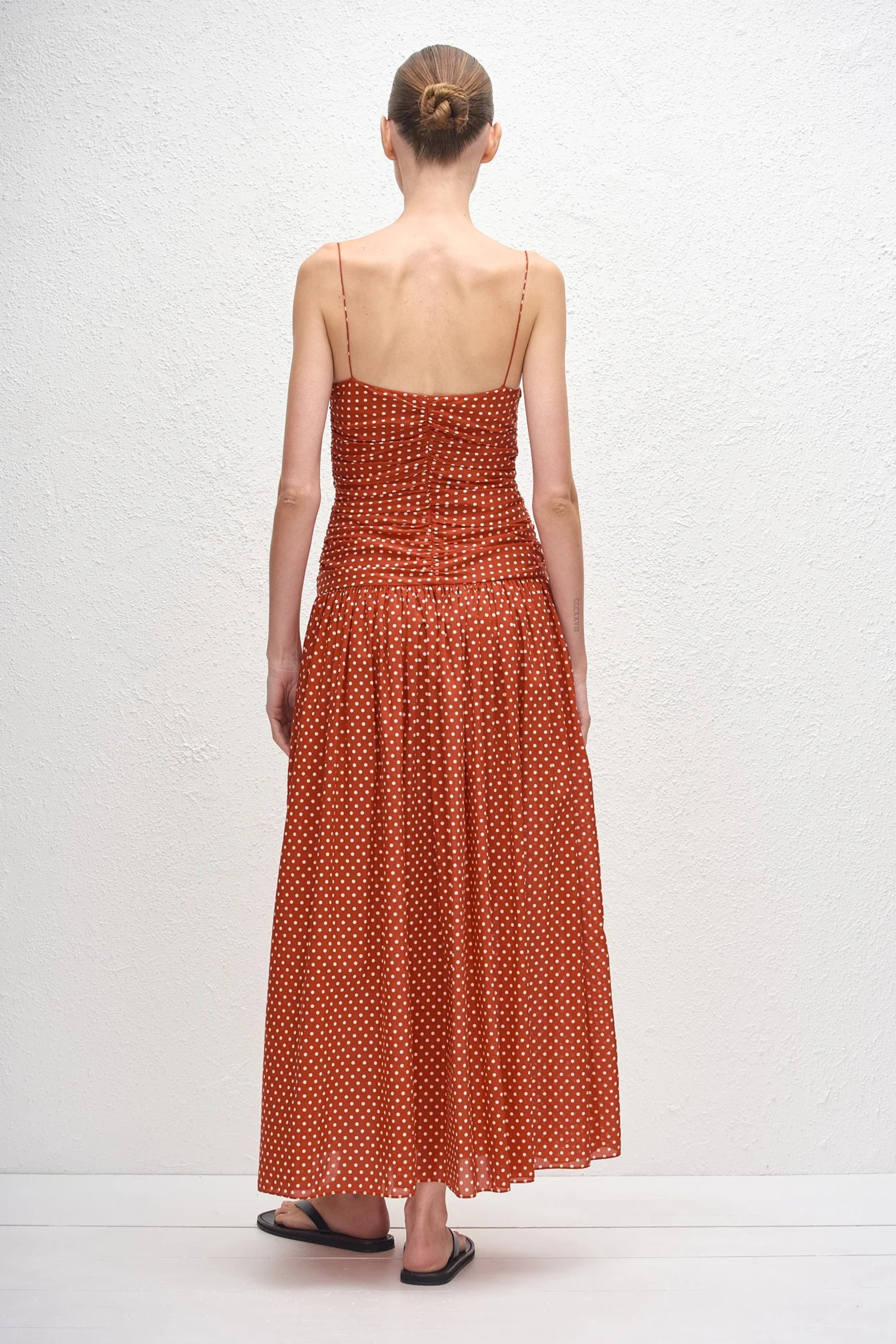 Gathered Drop Waist Dress in Red