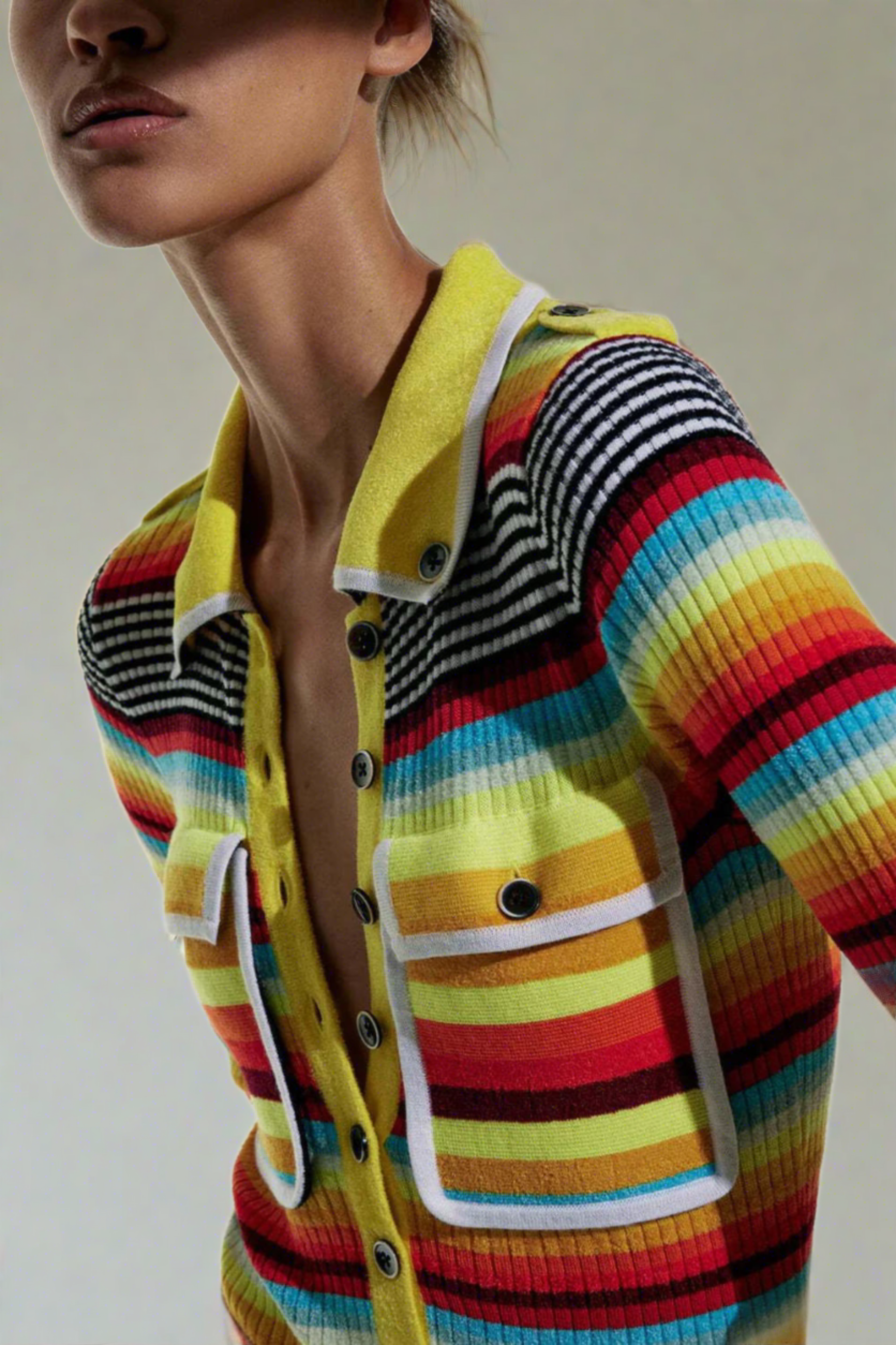 CHRISTOPHER JOHN ROGERS Stripe Ribbed Knit Polo Bodysuit