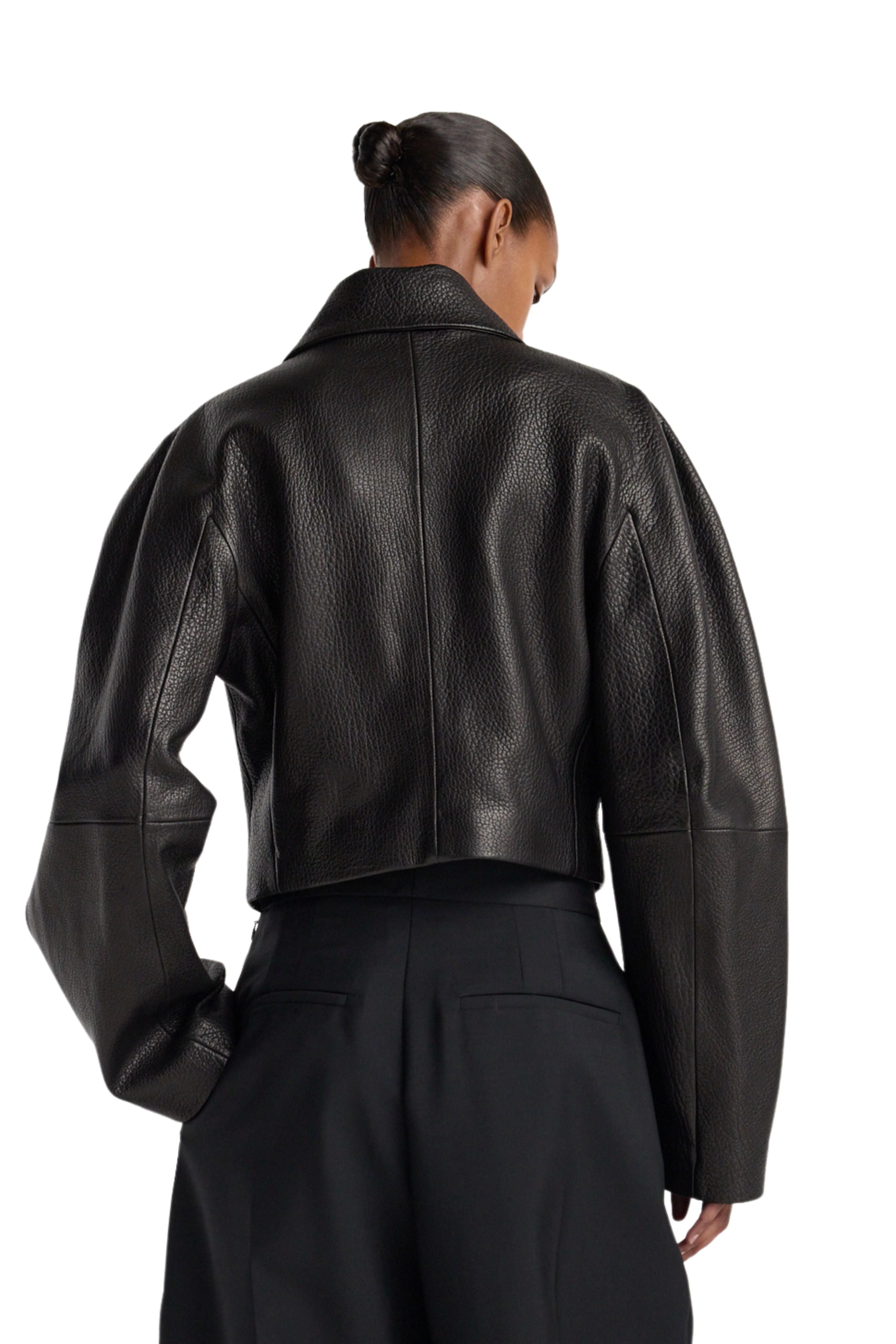 Rounded Grain Leather Cropped Jacket