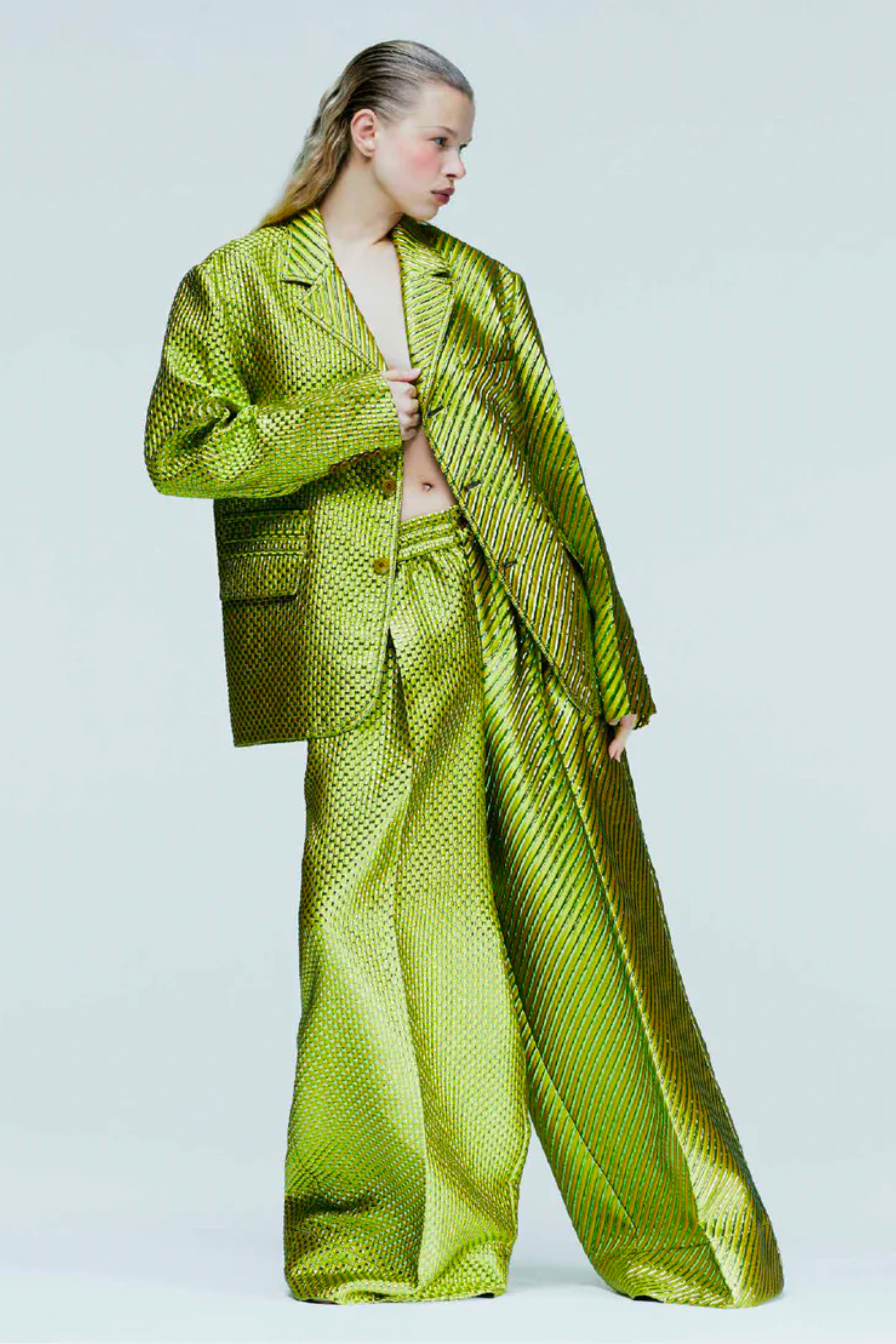 CHRISTOPHER JOHN ROGERS Metallic Jacquard Wide Leg Pants