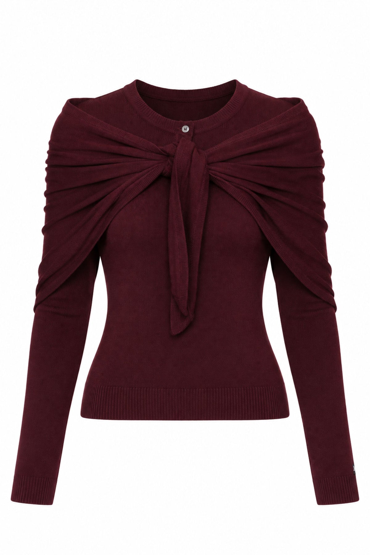 Jane Henley Sweater With Scarf - Burgundy