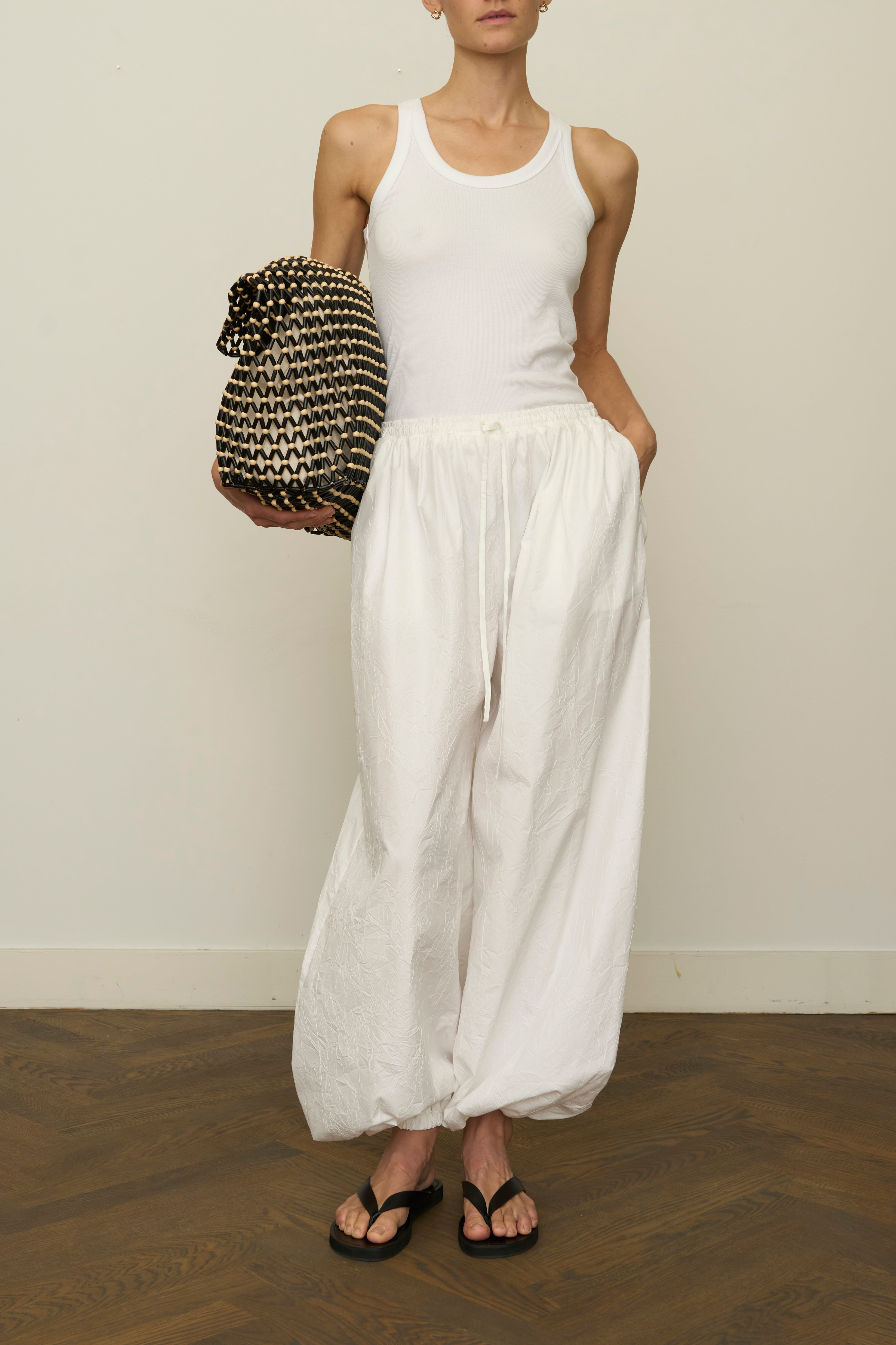 Volume Crushed Cotton Trousers