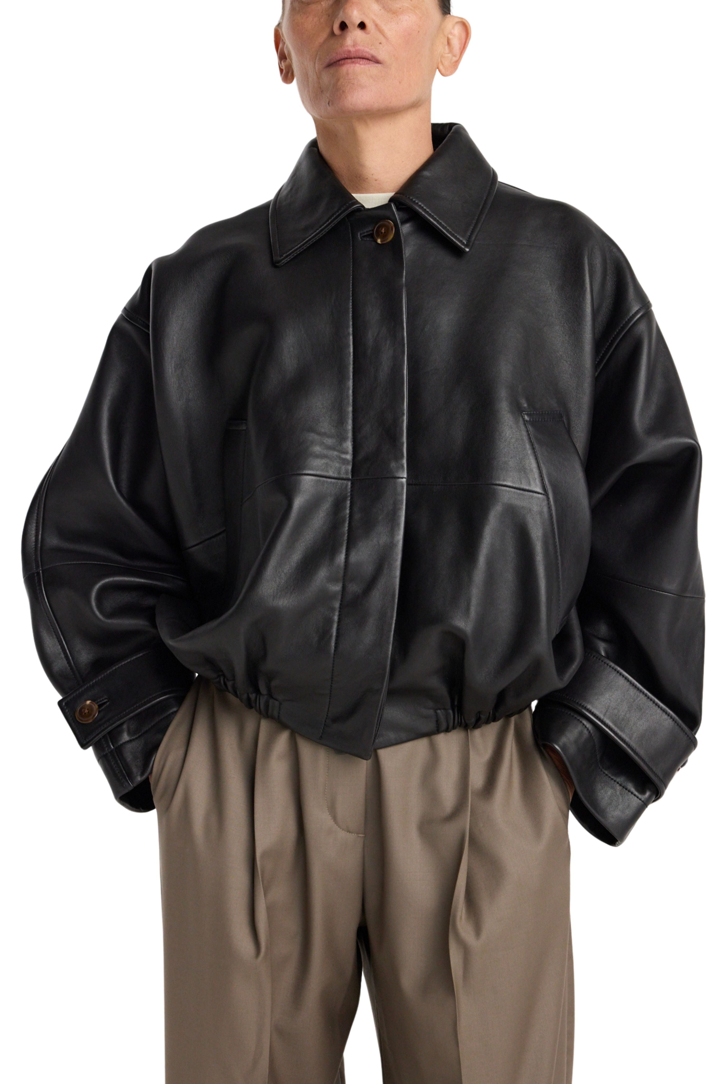 Leather blouson jacket