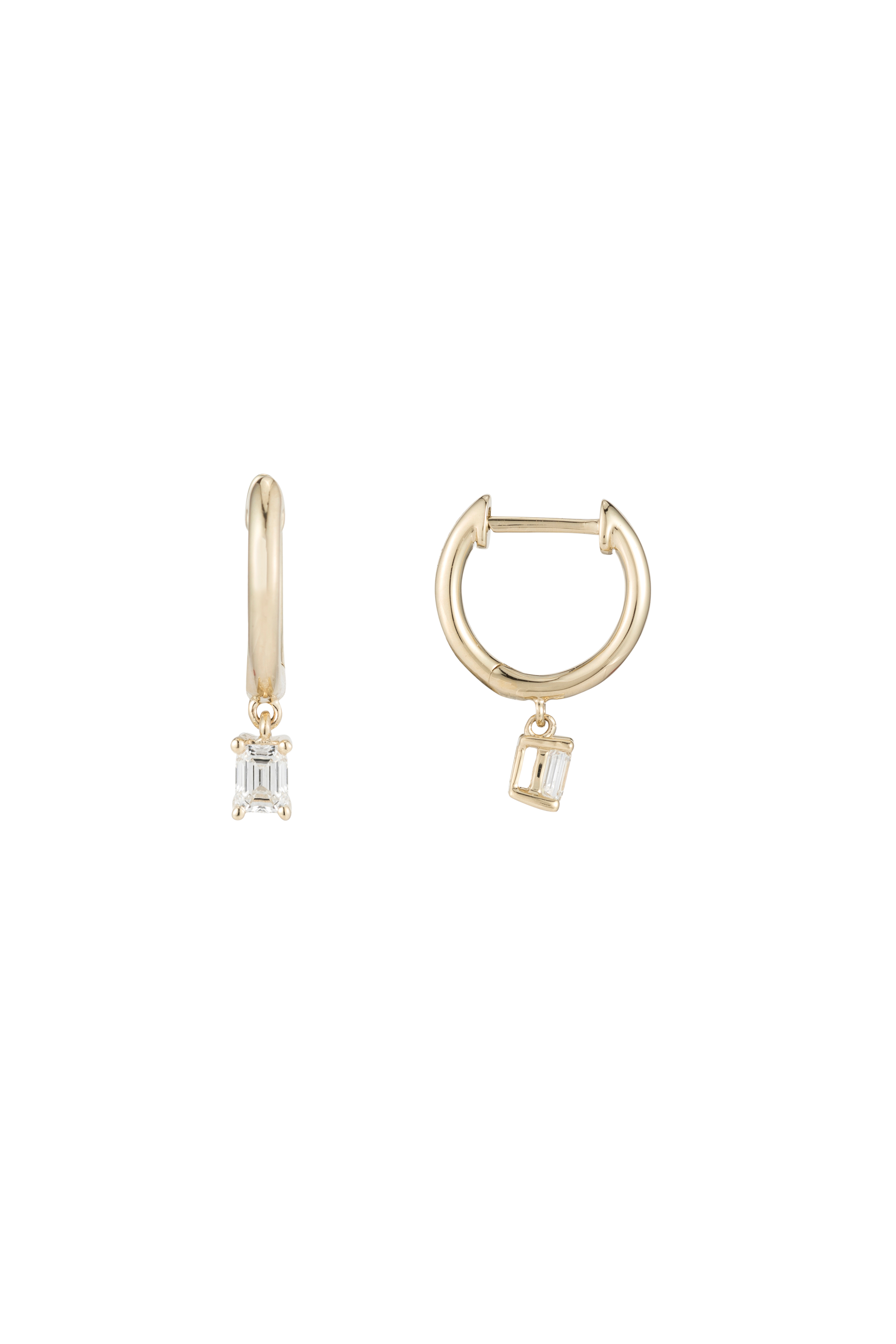 Teensy Emerald Cut Diamond Huggies
