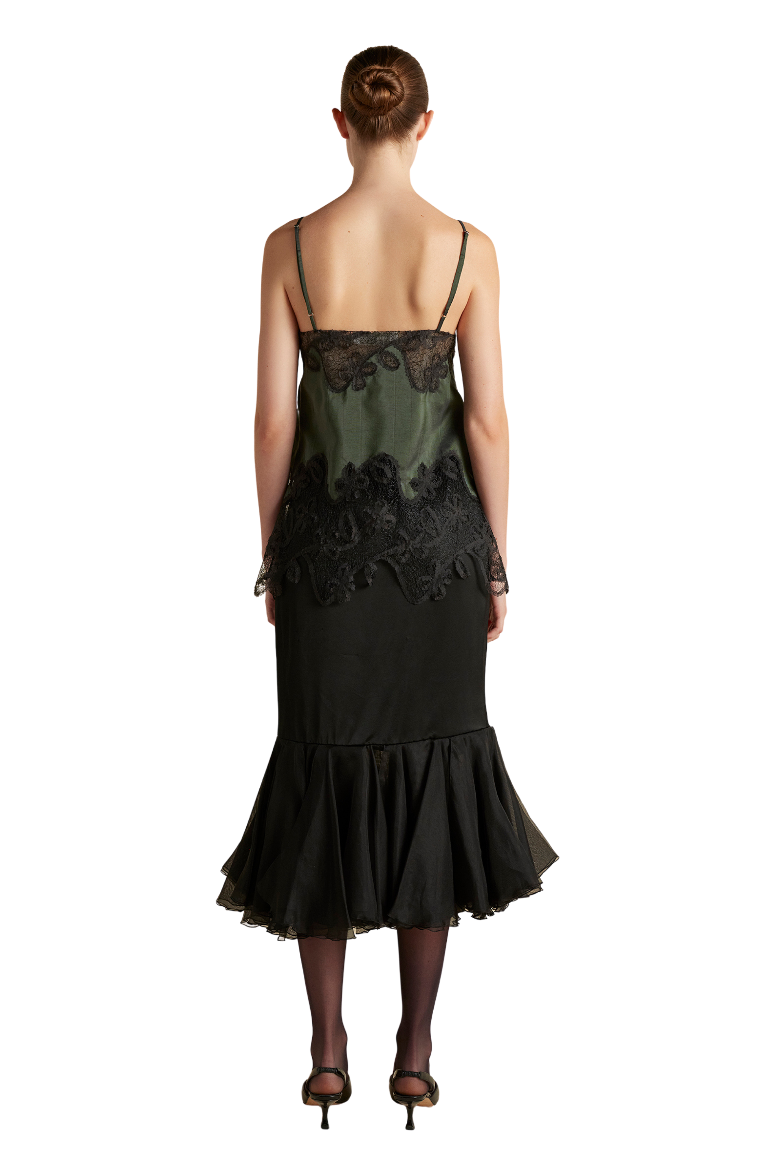 Camisole with Lace Inlay in Pine Pinstripe