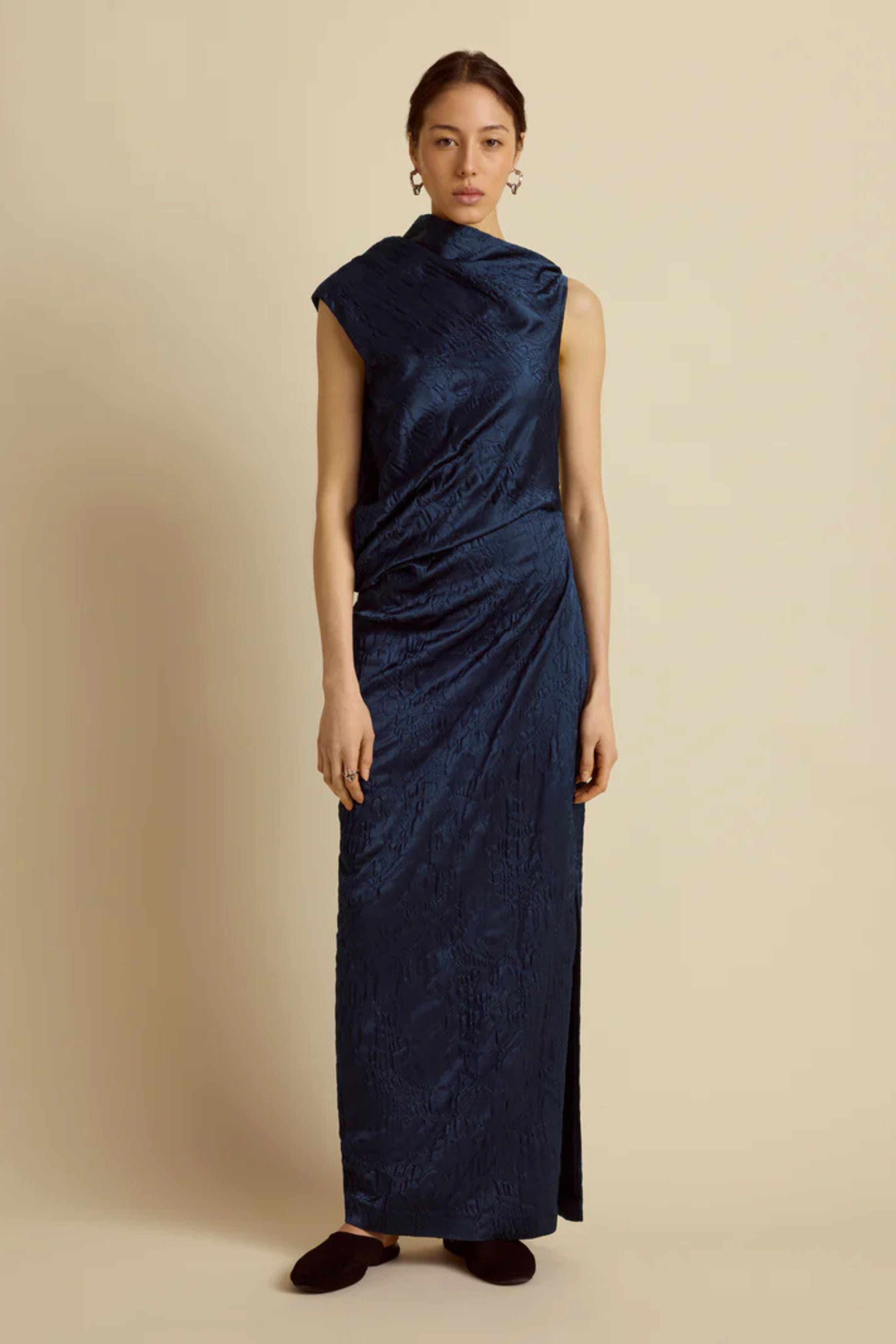 Column Dress with Asymmetric Drape