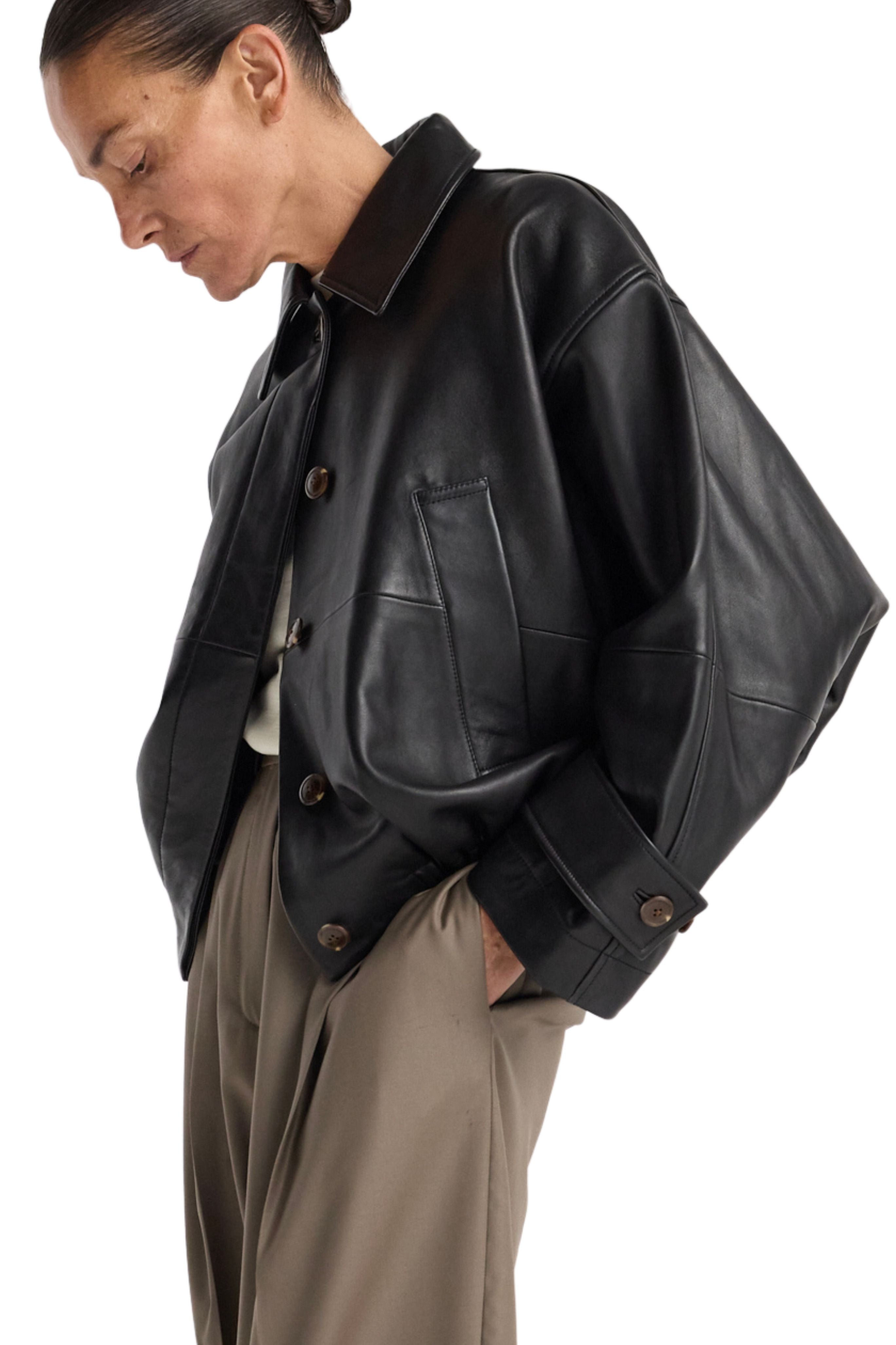 Leather blouson jacket