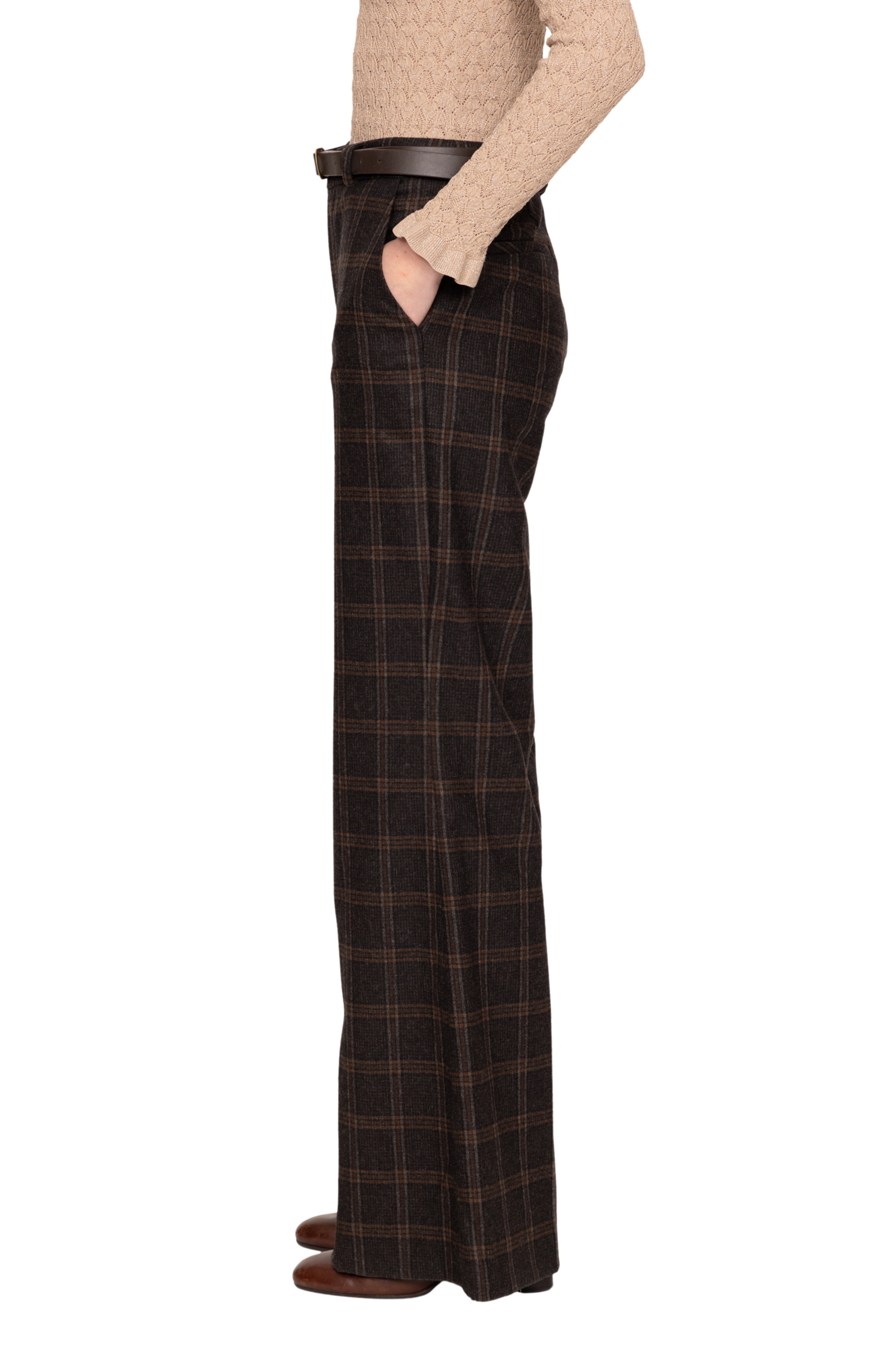 Monroe Wool Plaid Belted High Waisted Pant