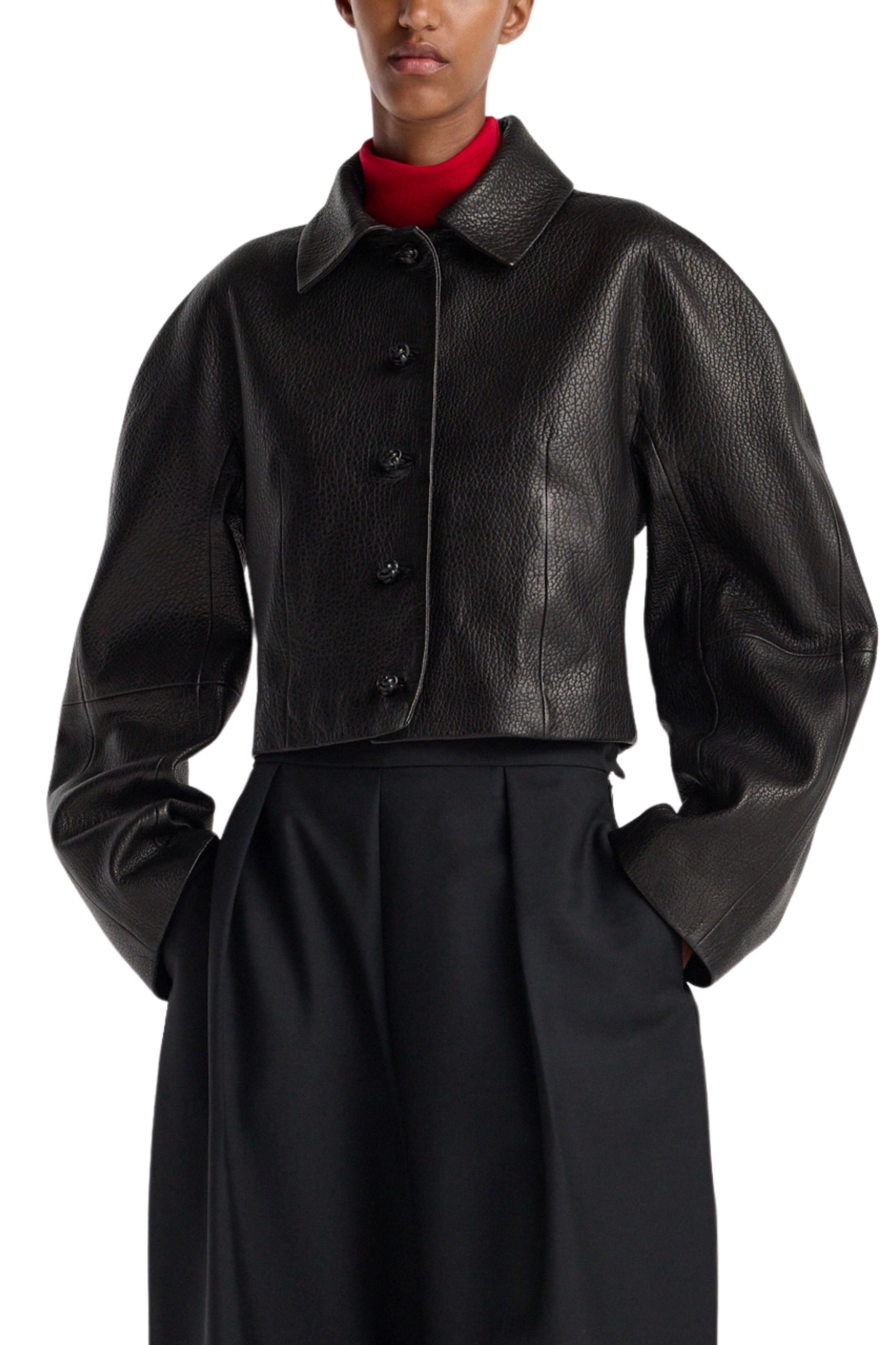 Rounded Grain Leather Cropped Jacket