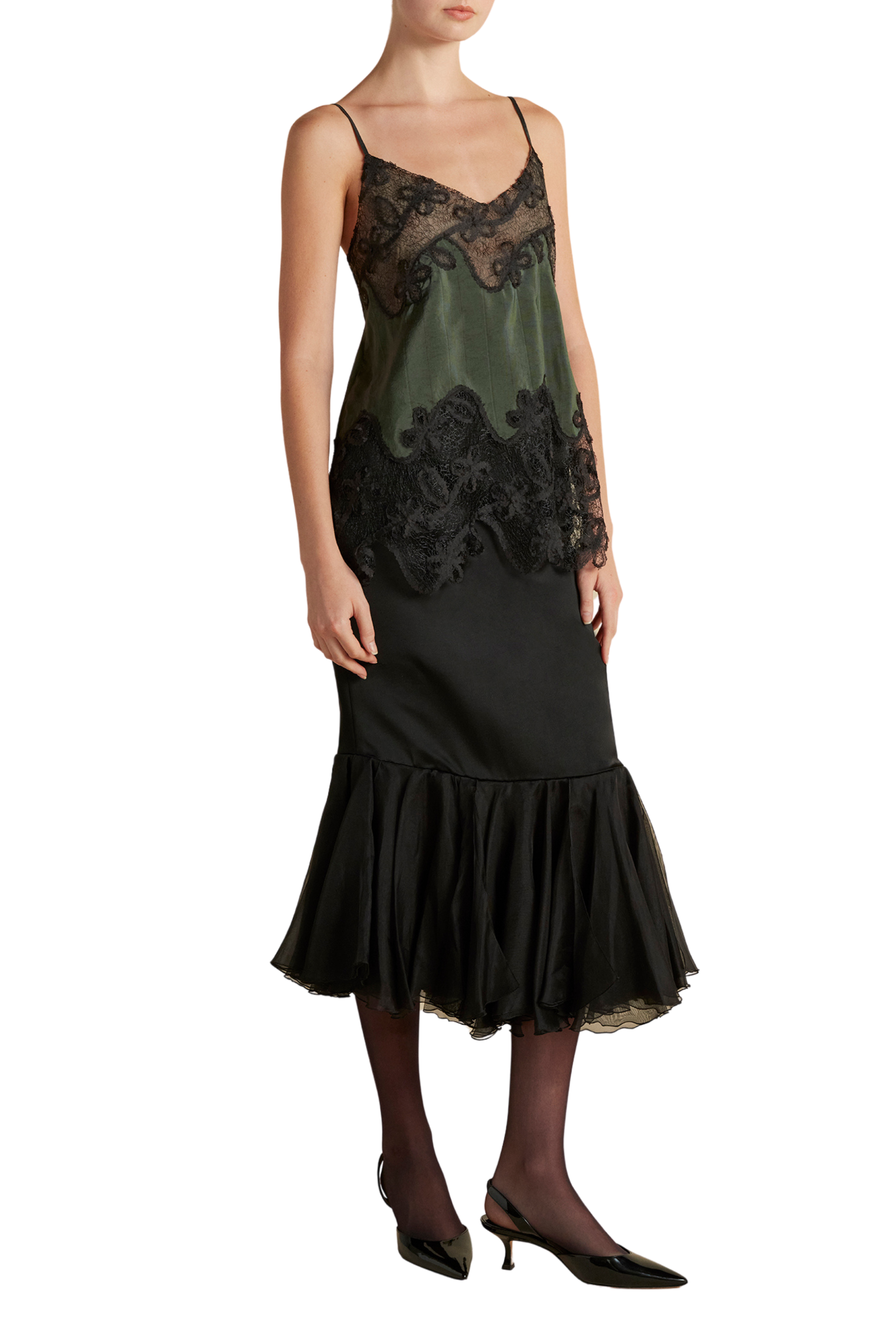 Camisole with Lace Inlay in Pine Pinstripe