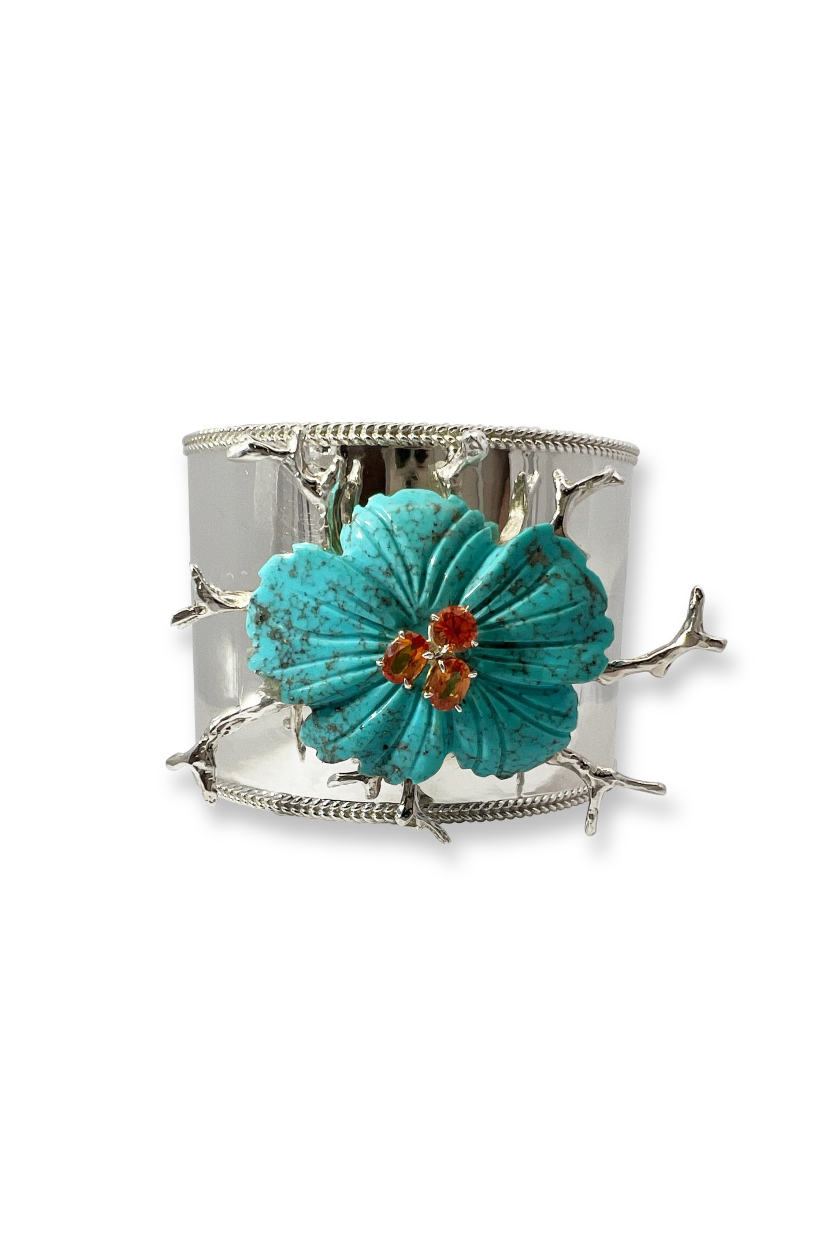 Carved Turquoise Flower Cuff
