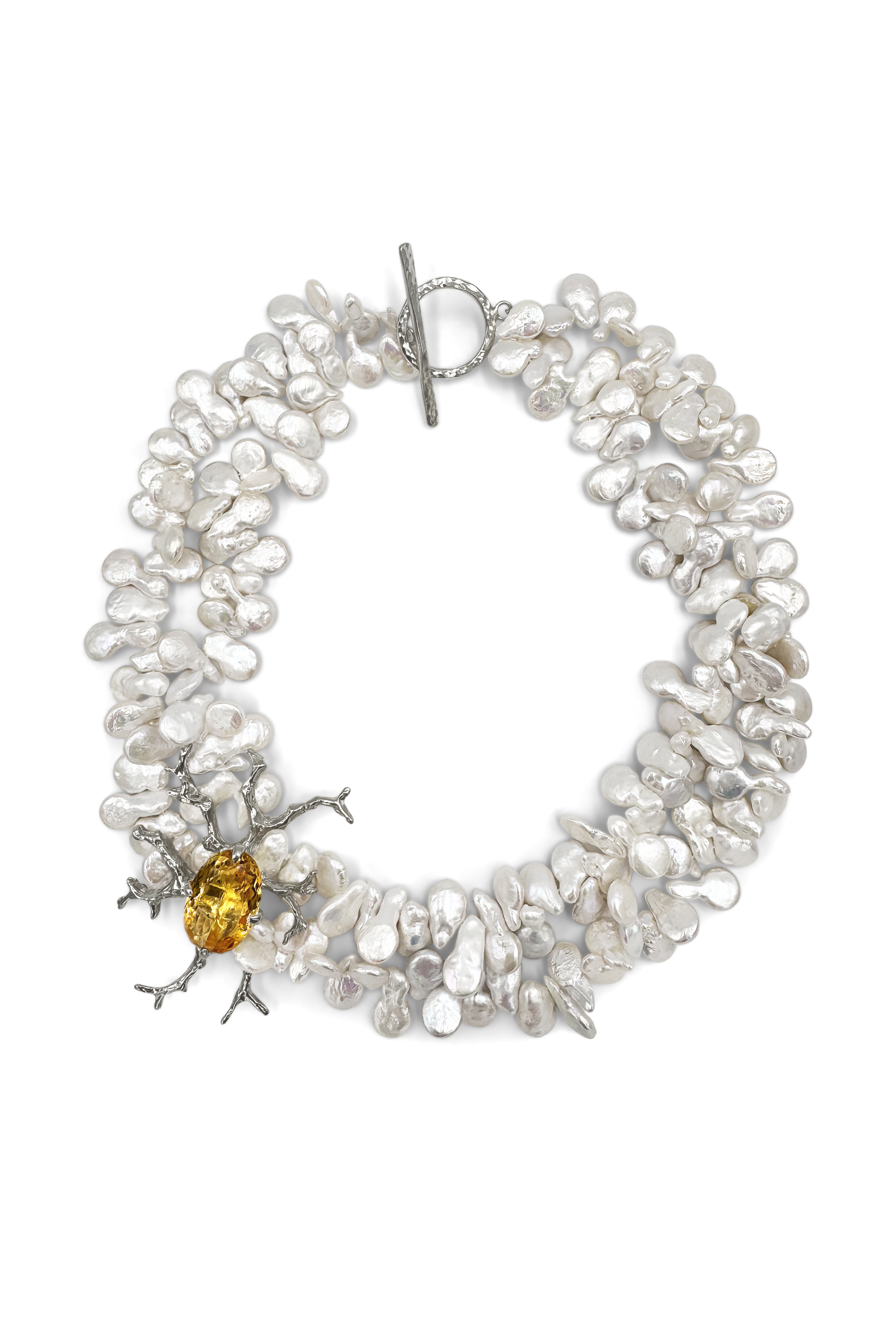 Coral and Pearl Necklace in Light Citrine