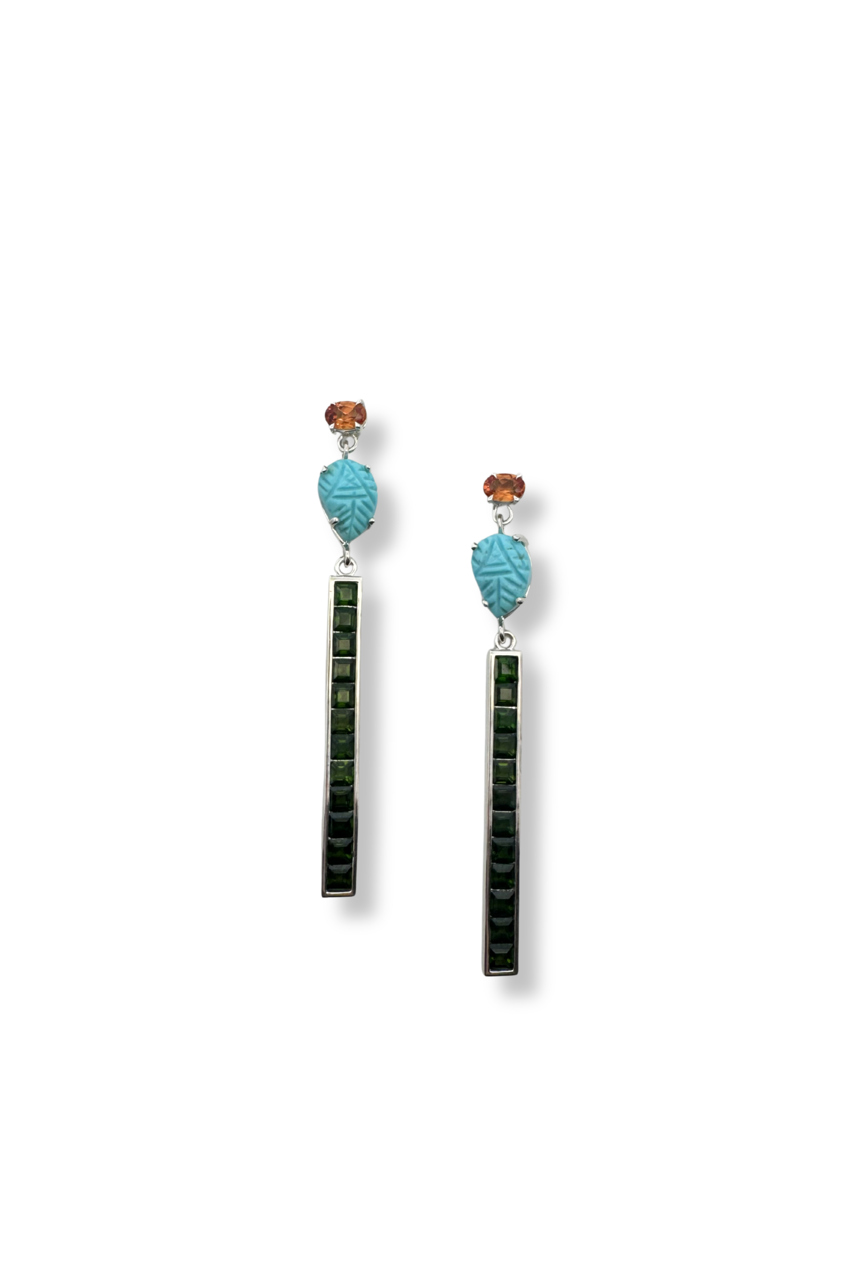 Turquoise and Green Tourmaline Line Earrings