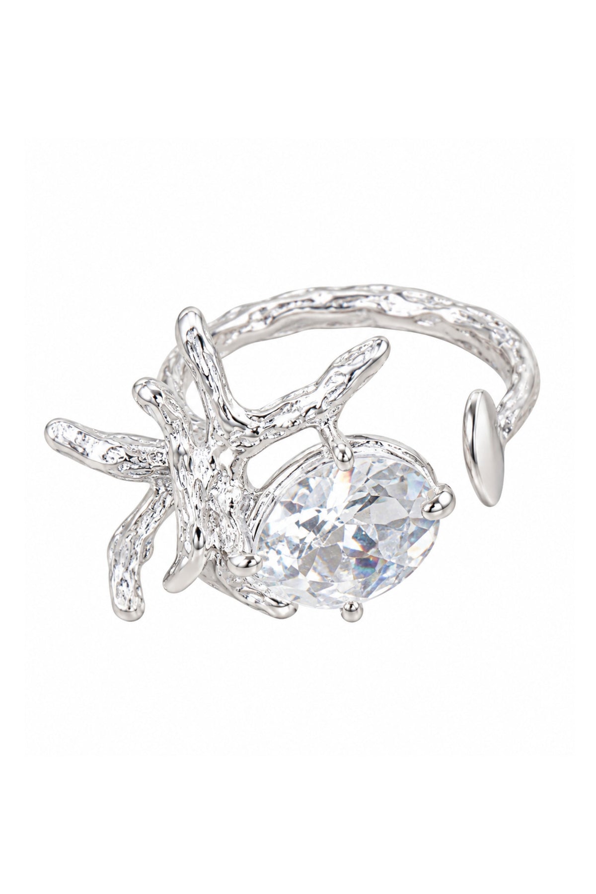 Coral Ring With Quartz Accent