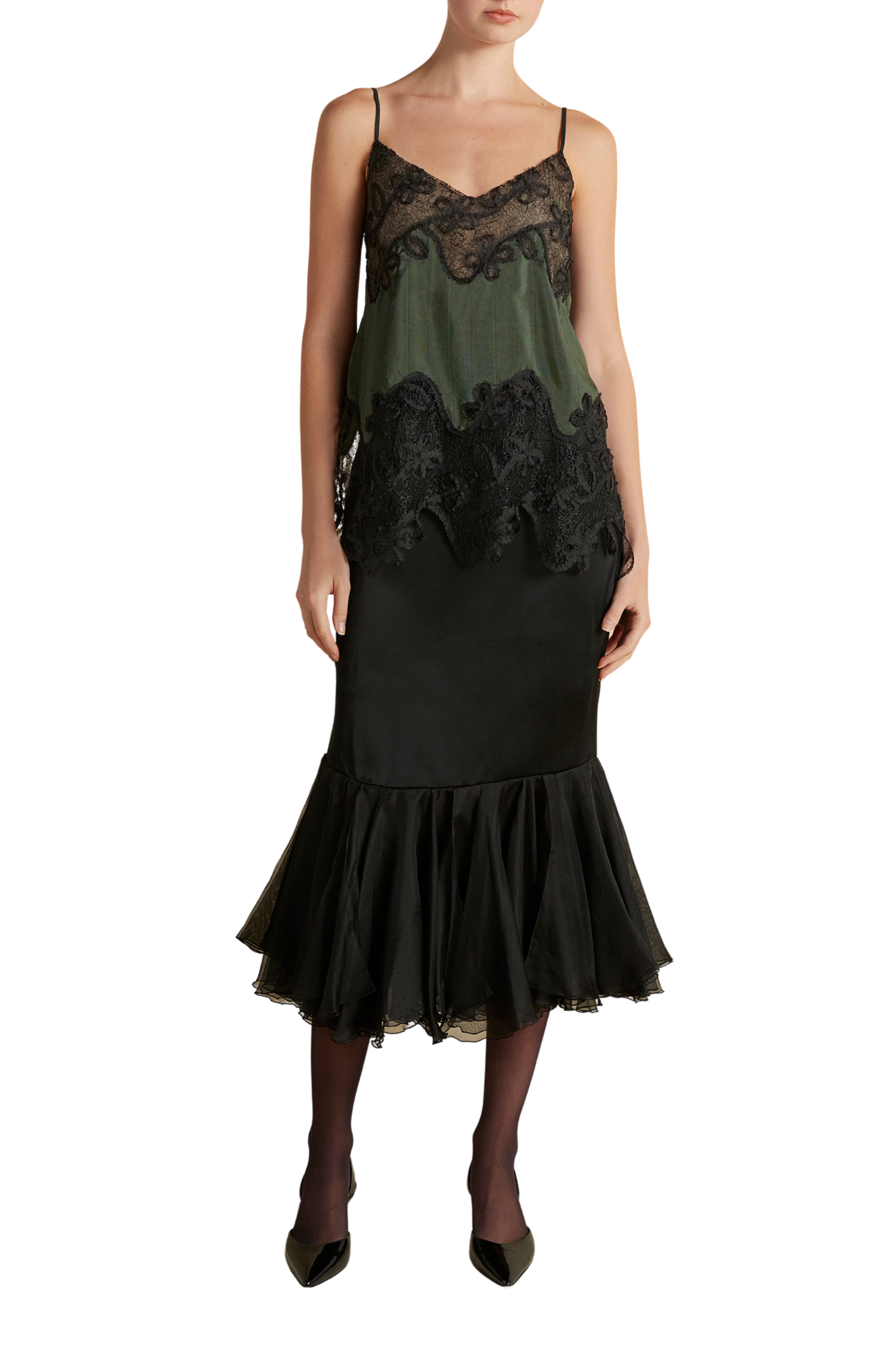 Camisole with Lace Inlay in Pine Pinstripe