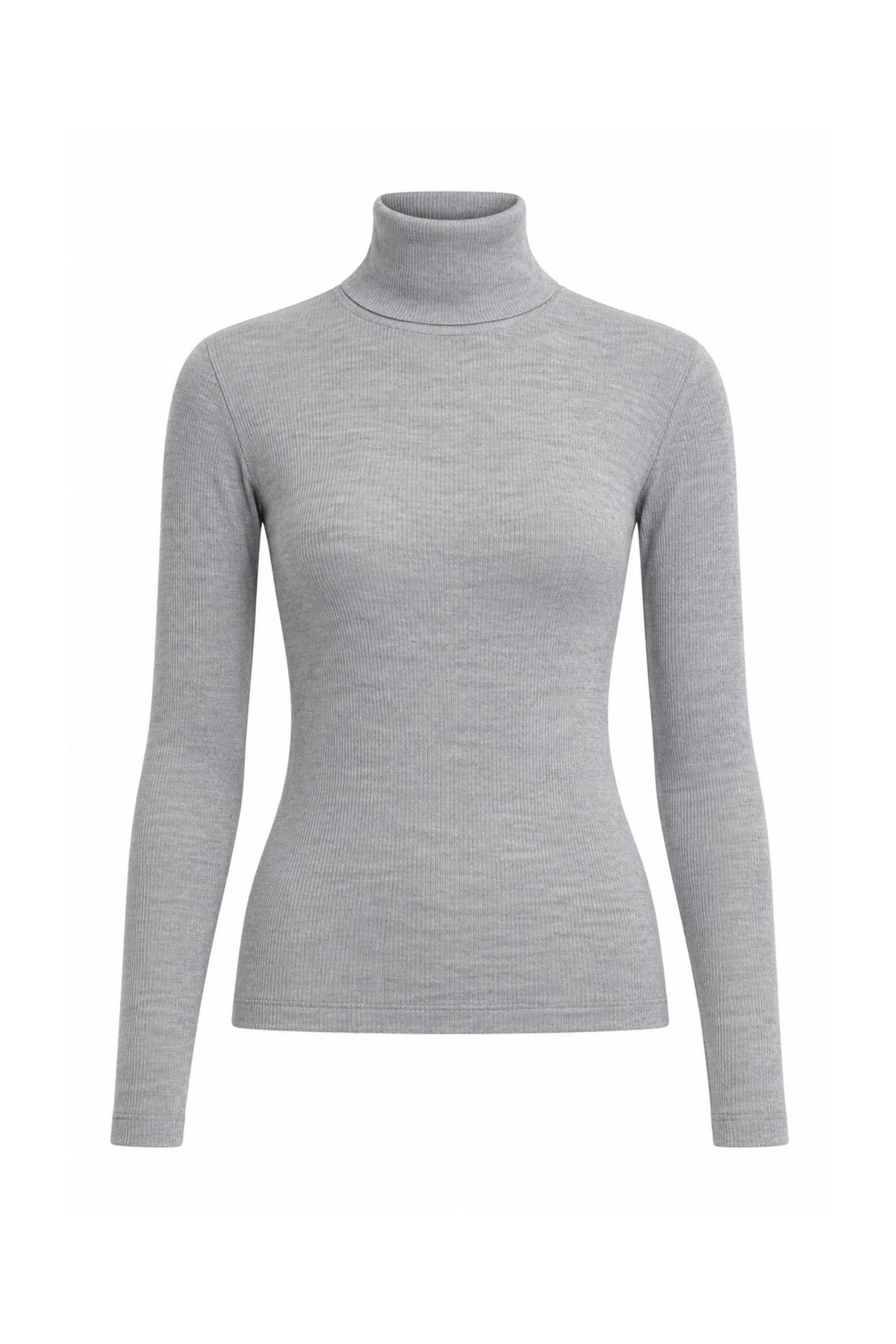 Feather Weight Ribbed Sweater Turtle Neck Pullover - Heather Grey