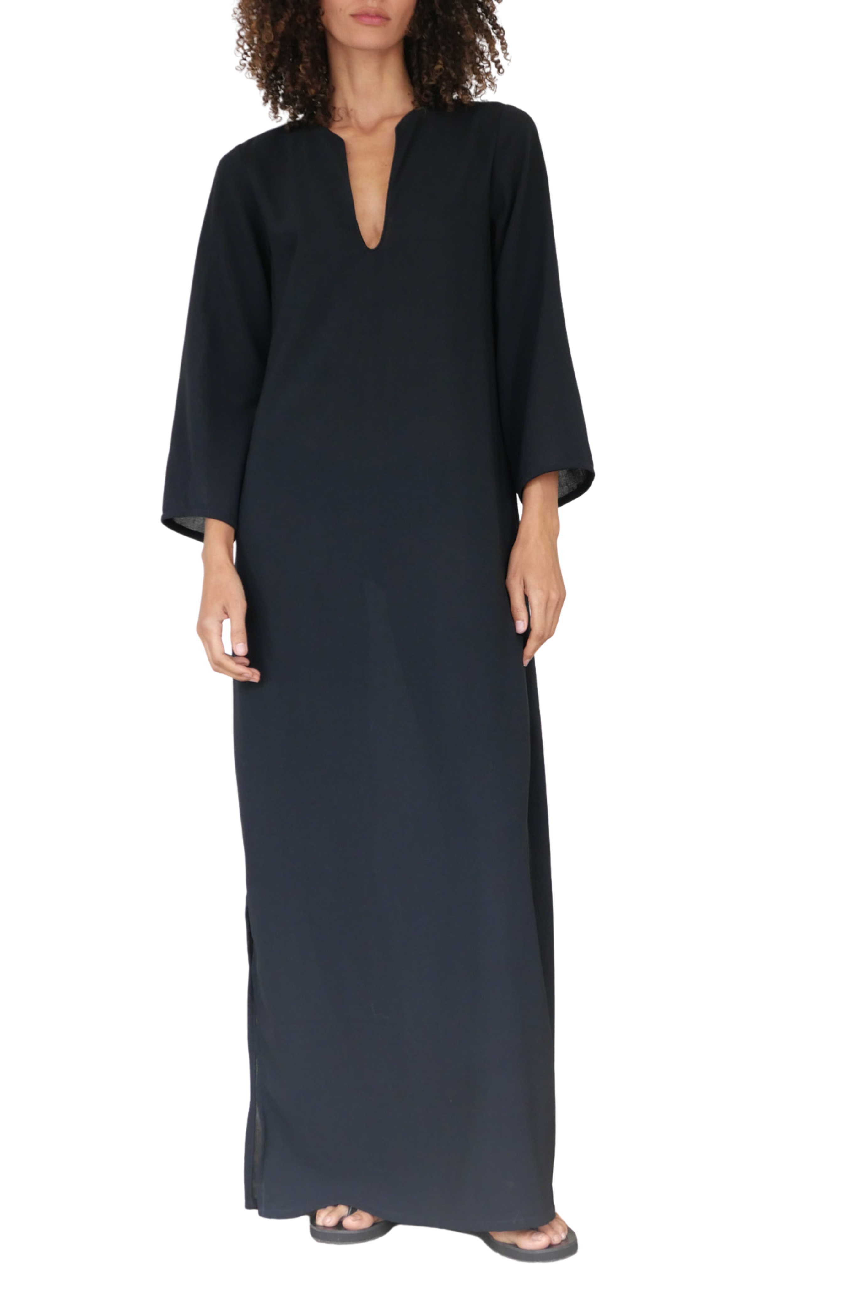 Crepe Wool V Neck Kaftan