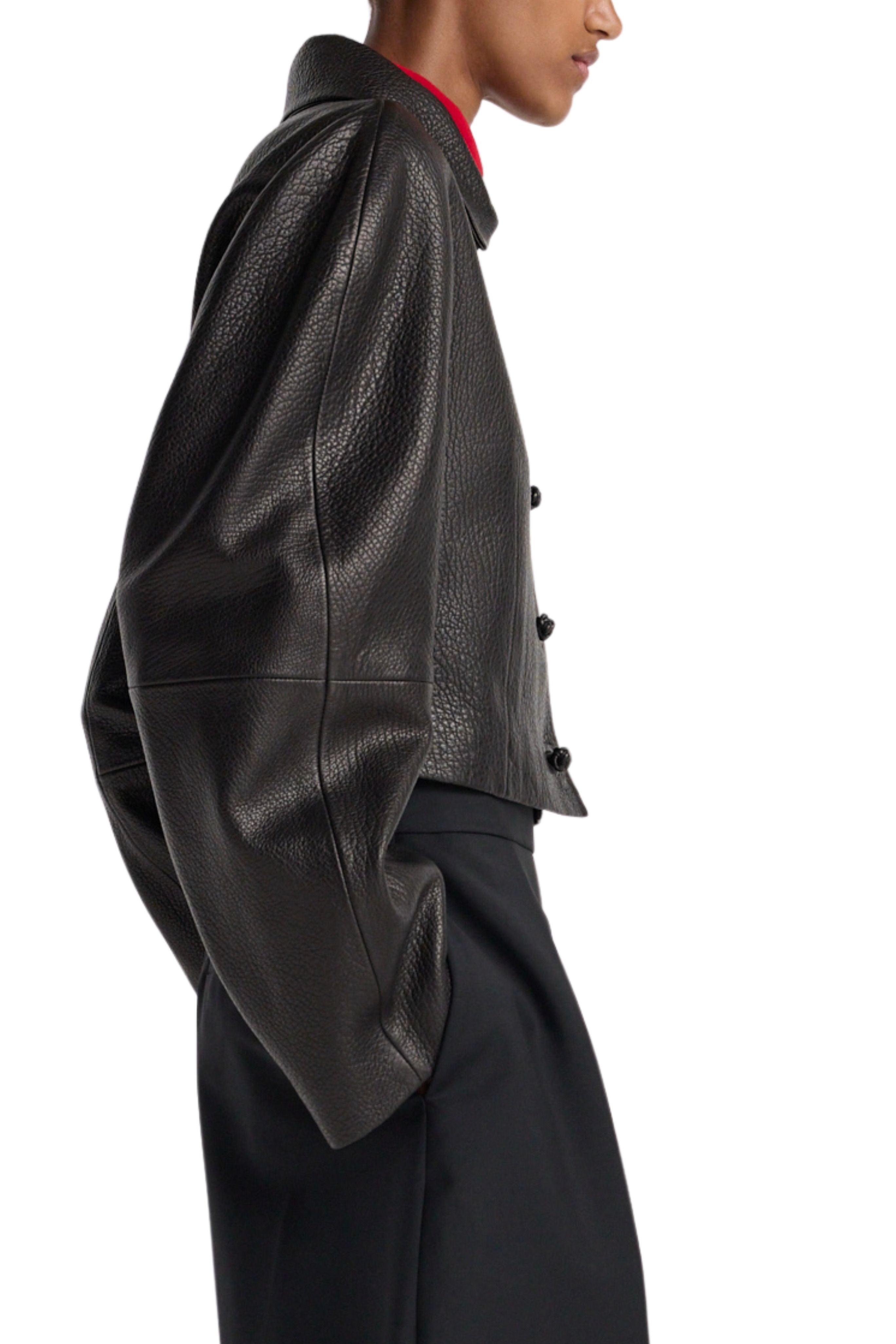 Rounded Grain Leather Cropped Jacket