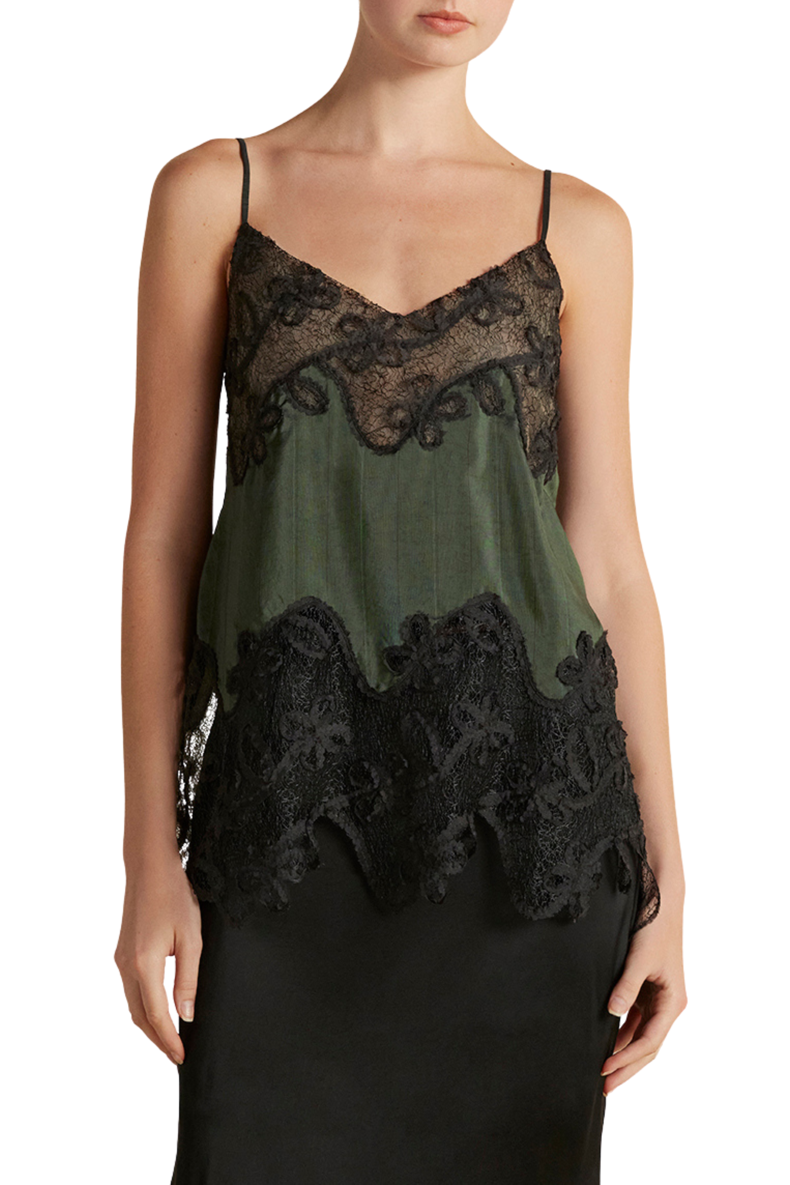 Camisole with Lace Inlay in Pine Pinstripe