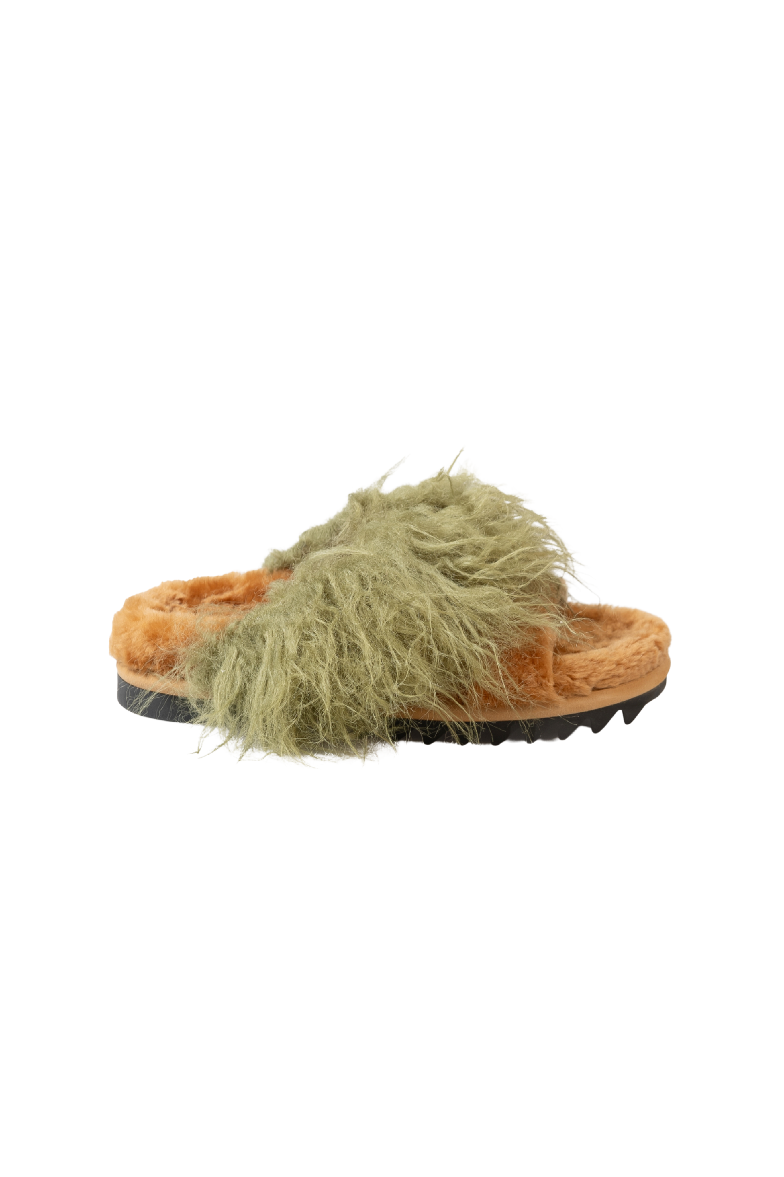 Faux Fur Fussbett Sandal in Olive