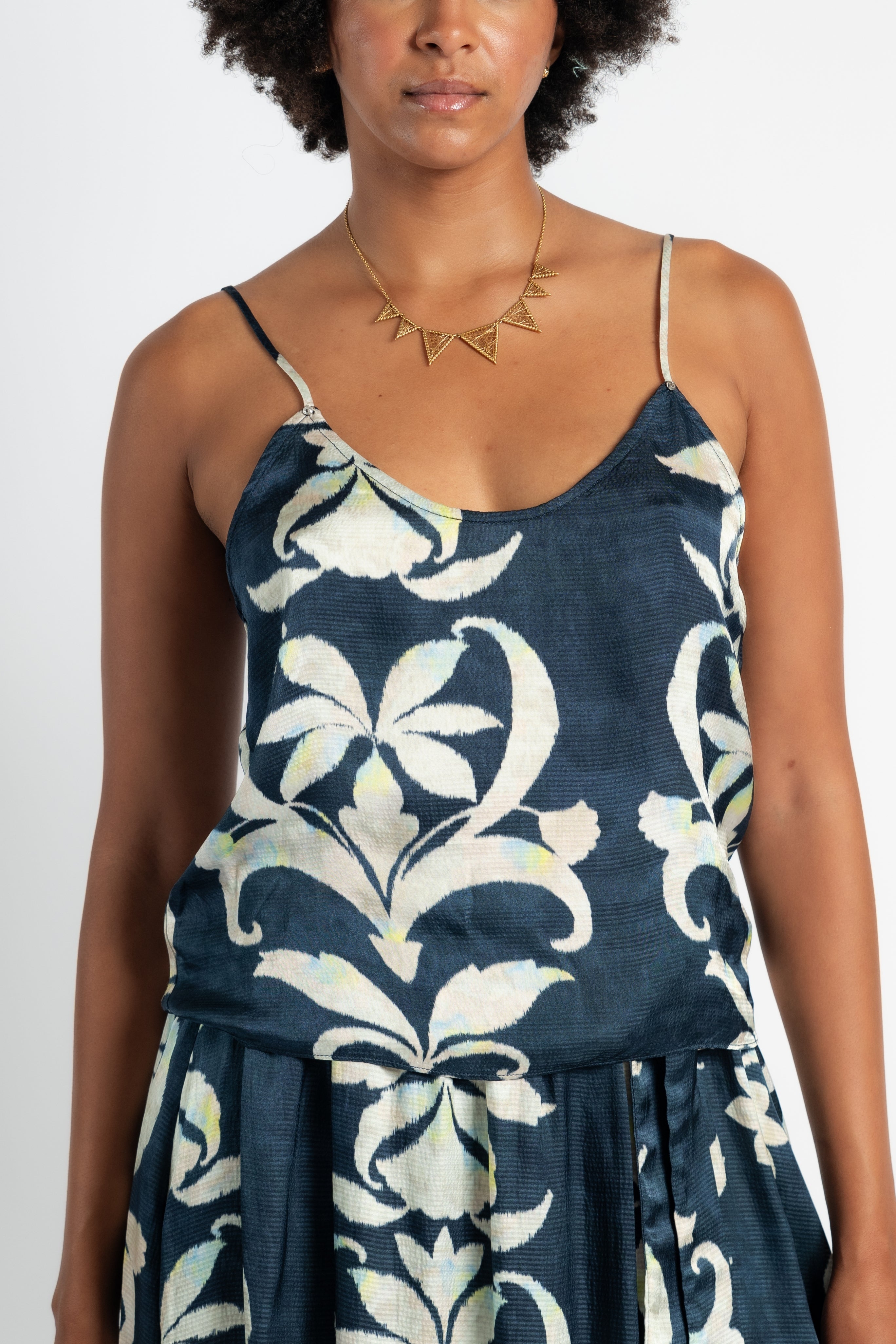 Secret Lily Print Viscose Satin Top