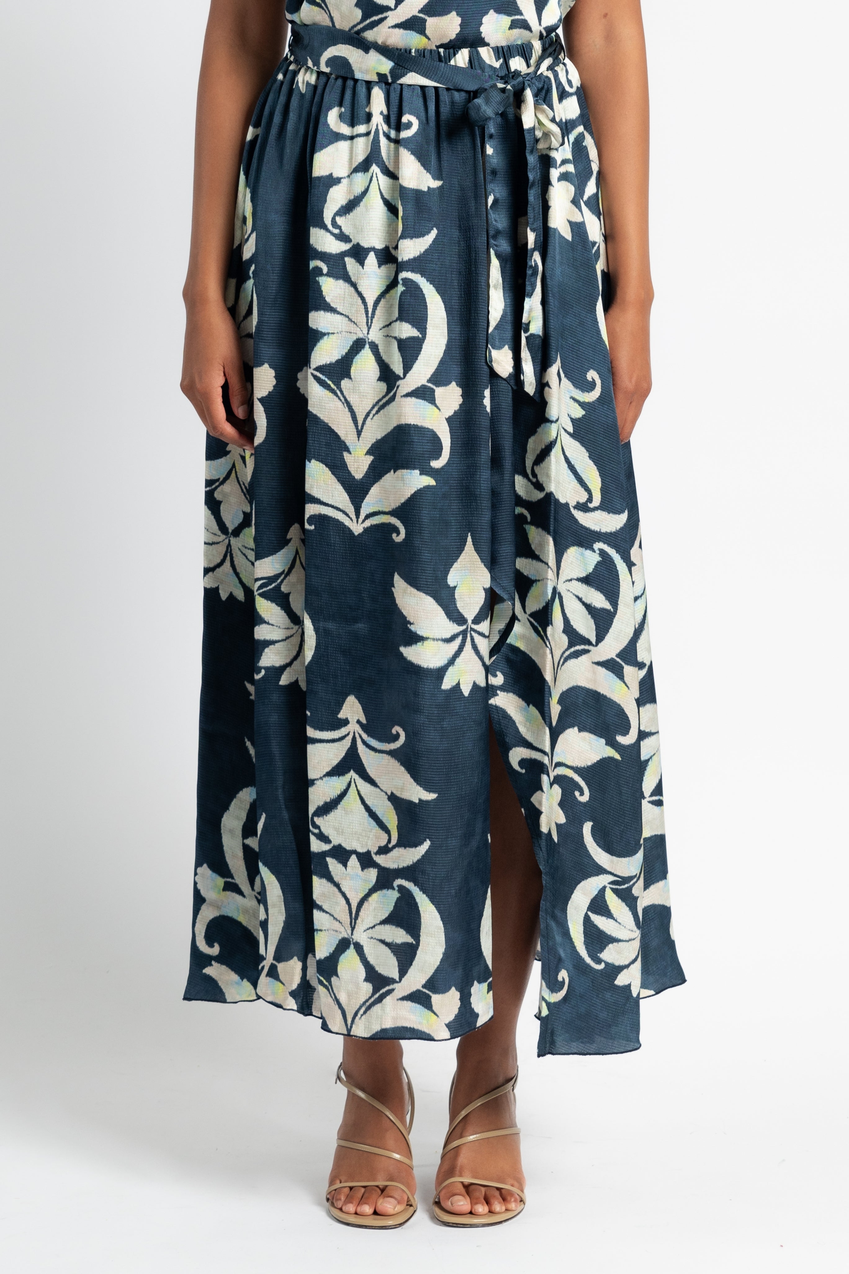 Secret Lily Print Viscose Satin Skirt