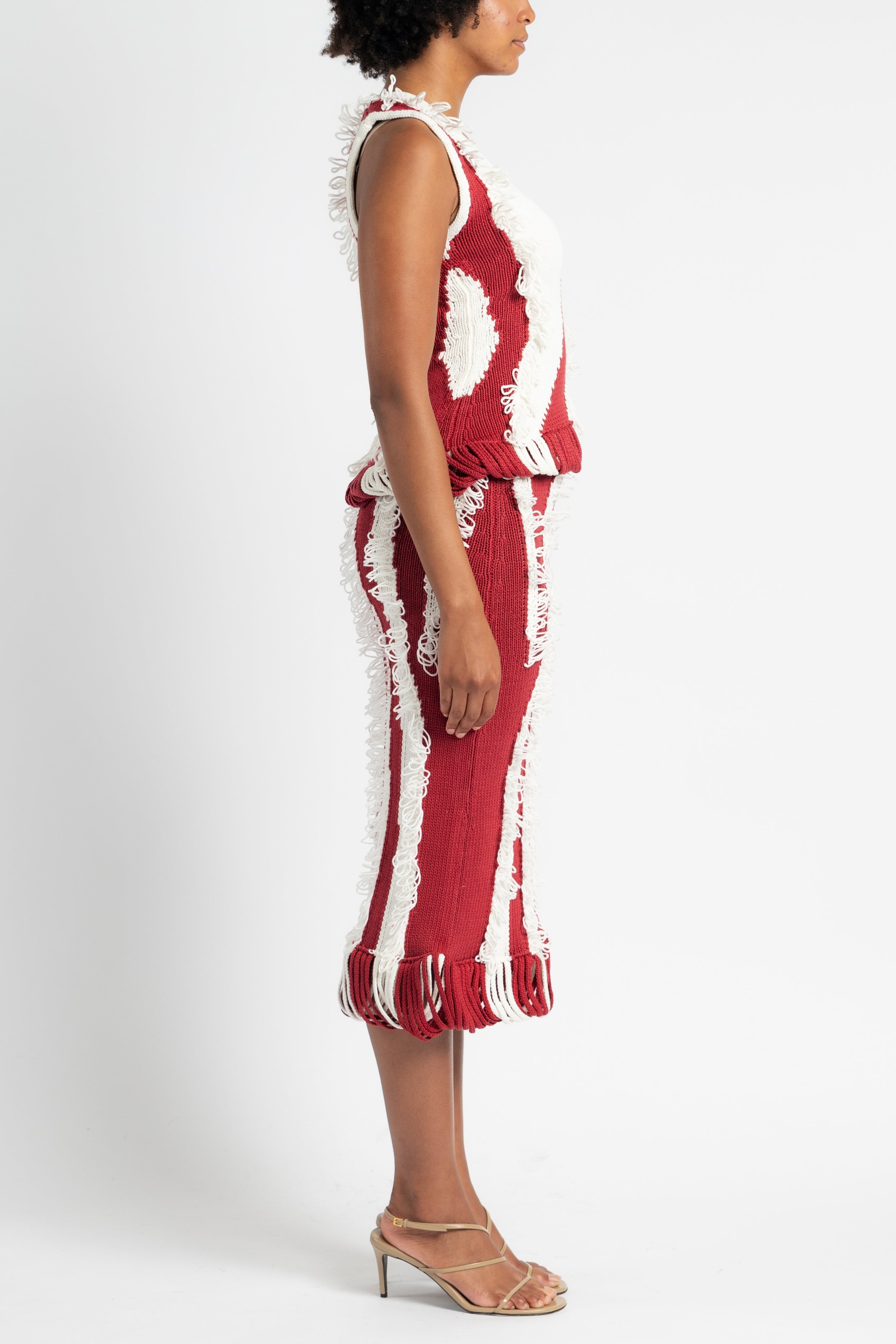 Roaring Fringe Knit Top in Red