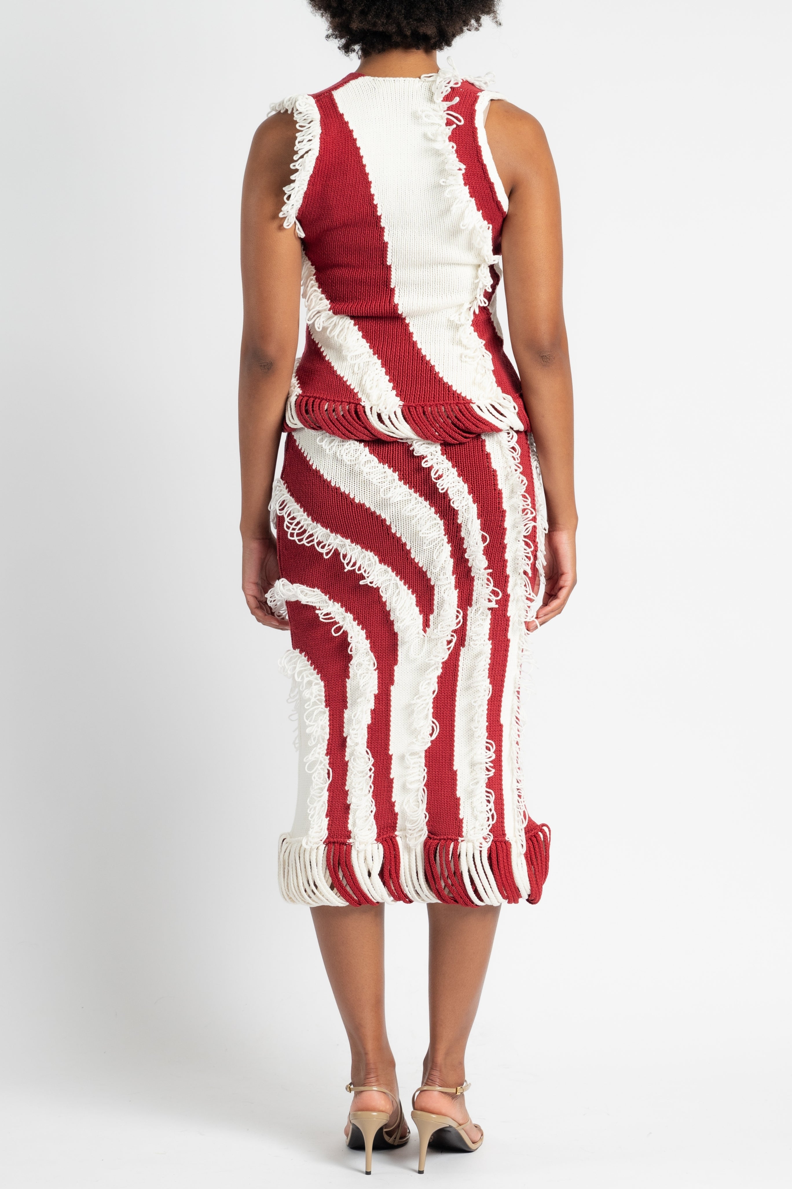 Roaring Fringe Knit Top in Red