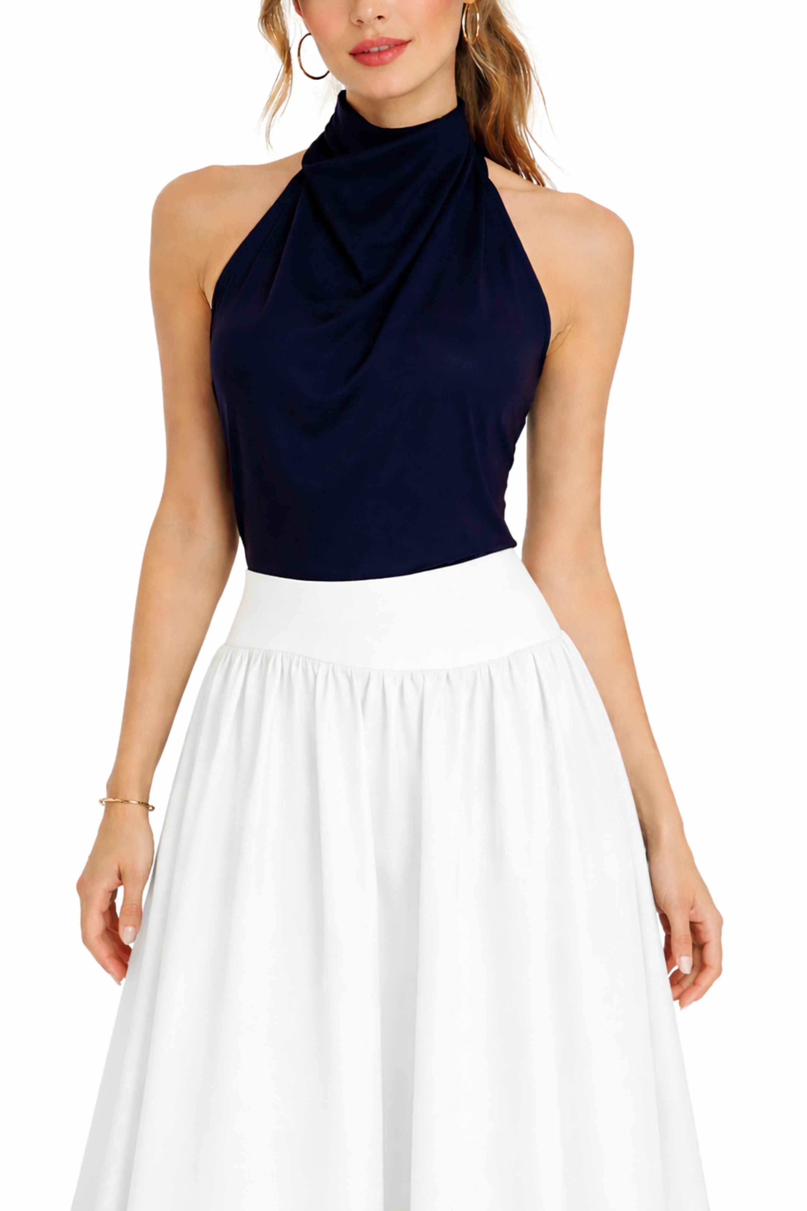 Crepe Scarf Top in Navy