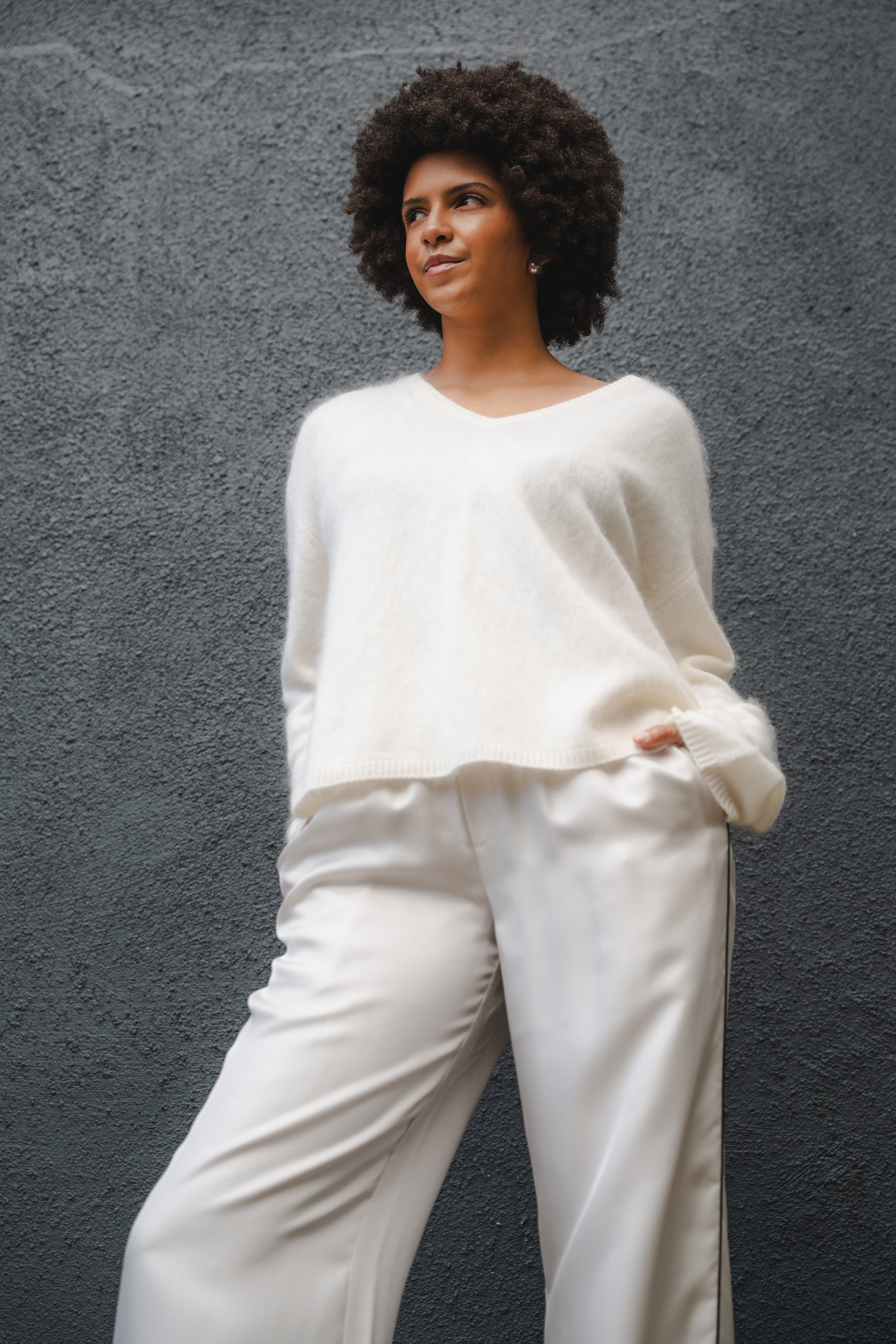 Wide Leg Trousers With Piping Detail in White