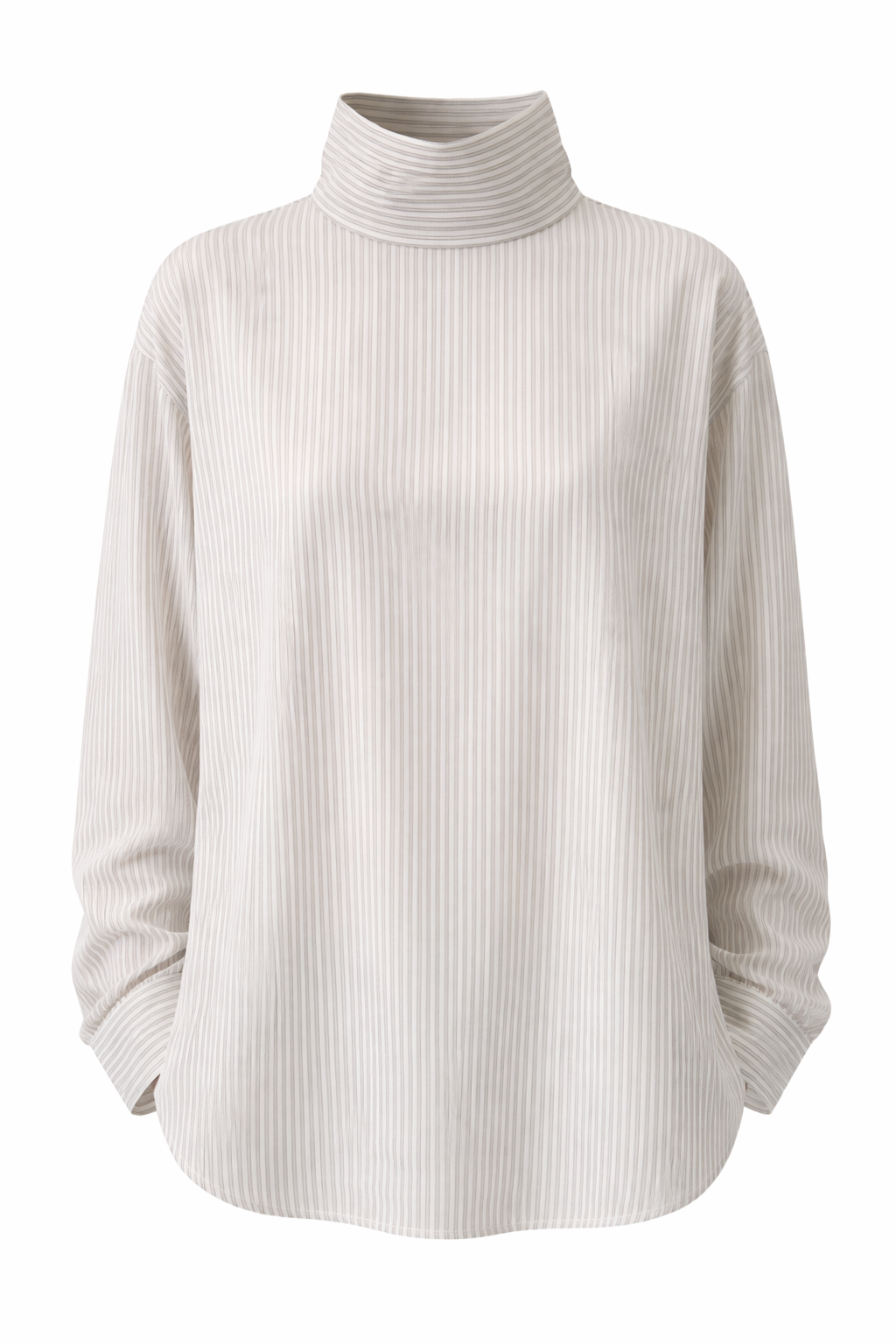 Ultra Light Silk Tencel Striped Funnel Neck Shirt