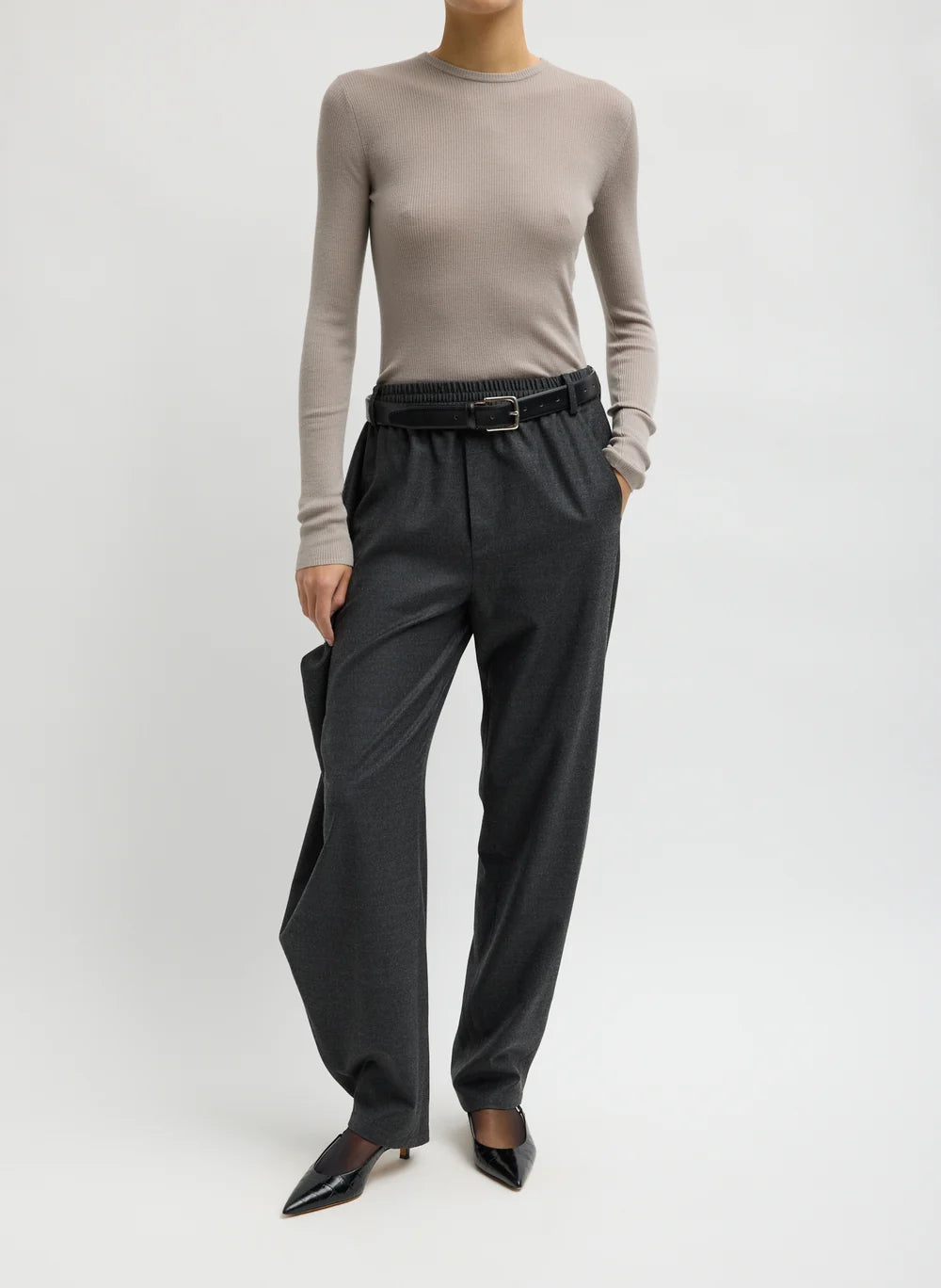 Cozy Flannel Side Drape Pant - Dark Heather Grey