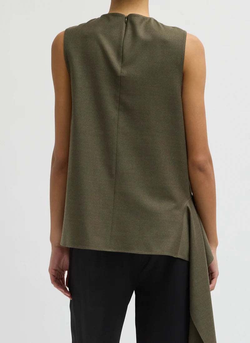 Cozy Flannel Asymmetrical Sleeveless Top - Army Green