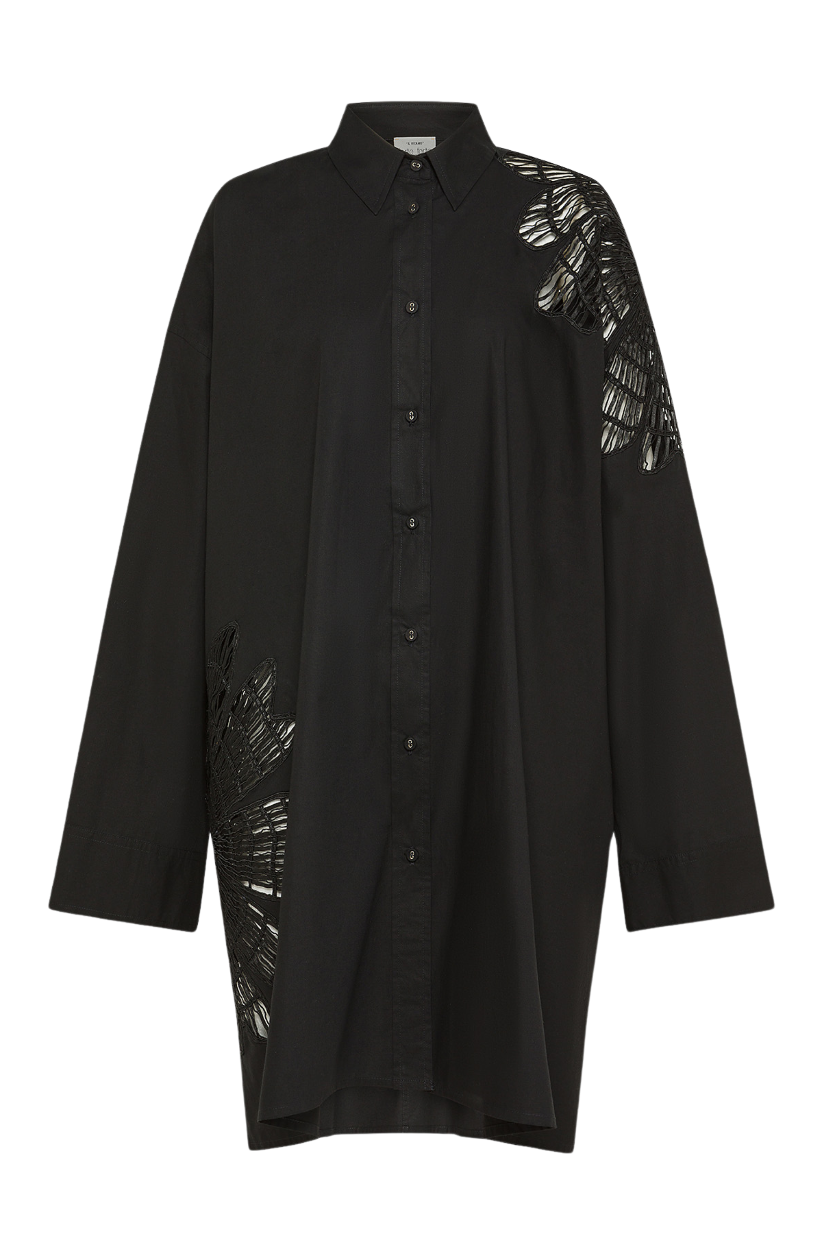 Botanical Flower Embroidery Shirt in Black