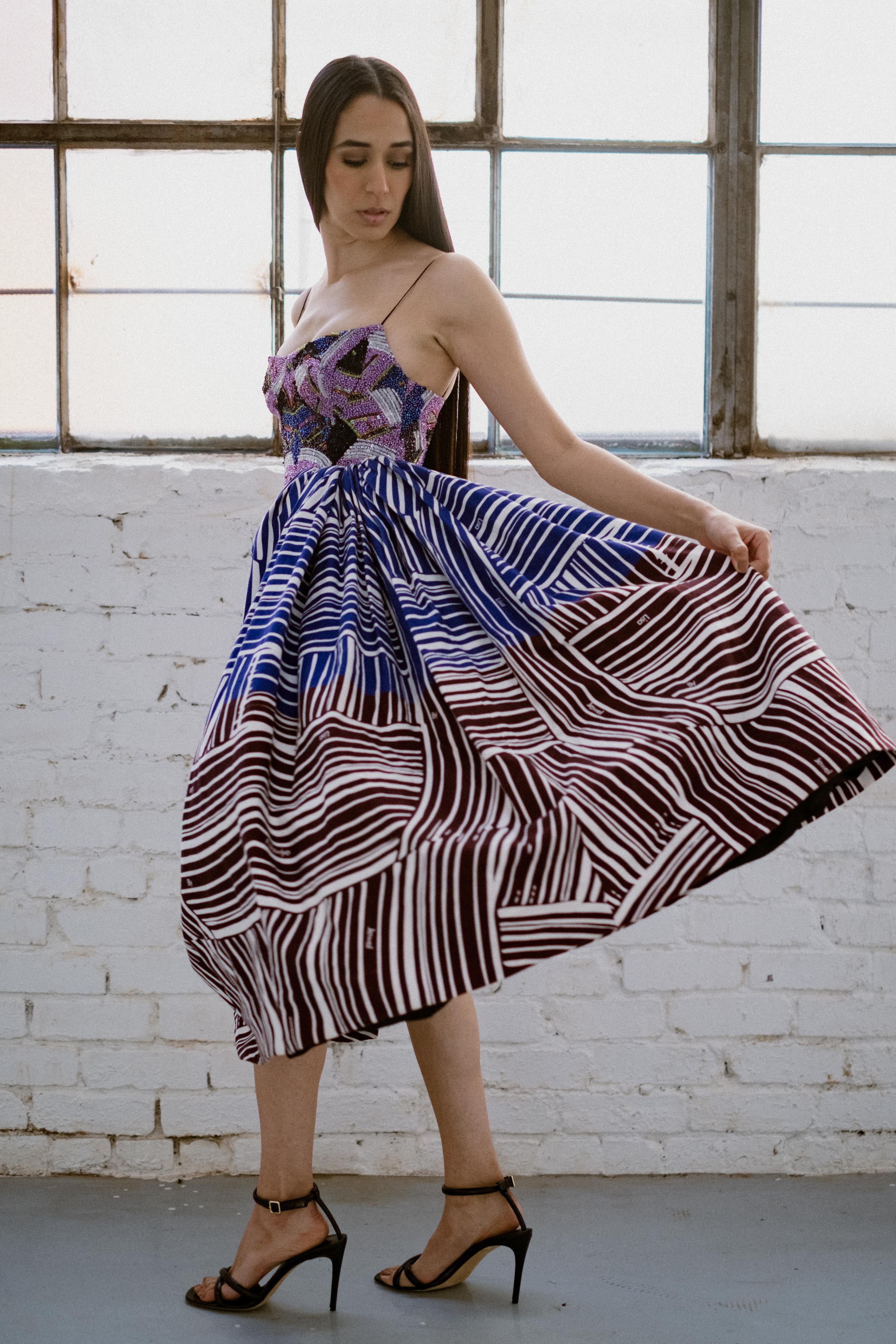 LISA FOLAWIYO Embellished Printed Midi Dress