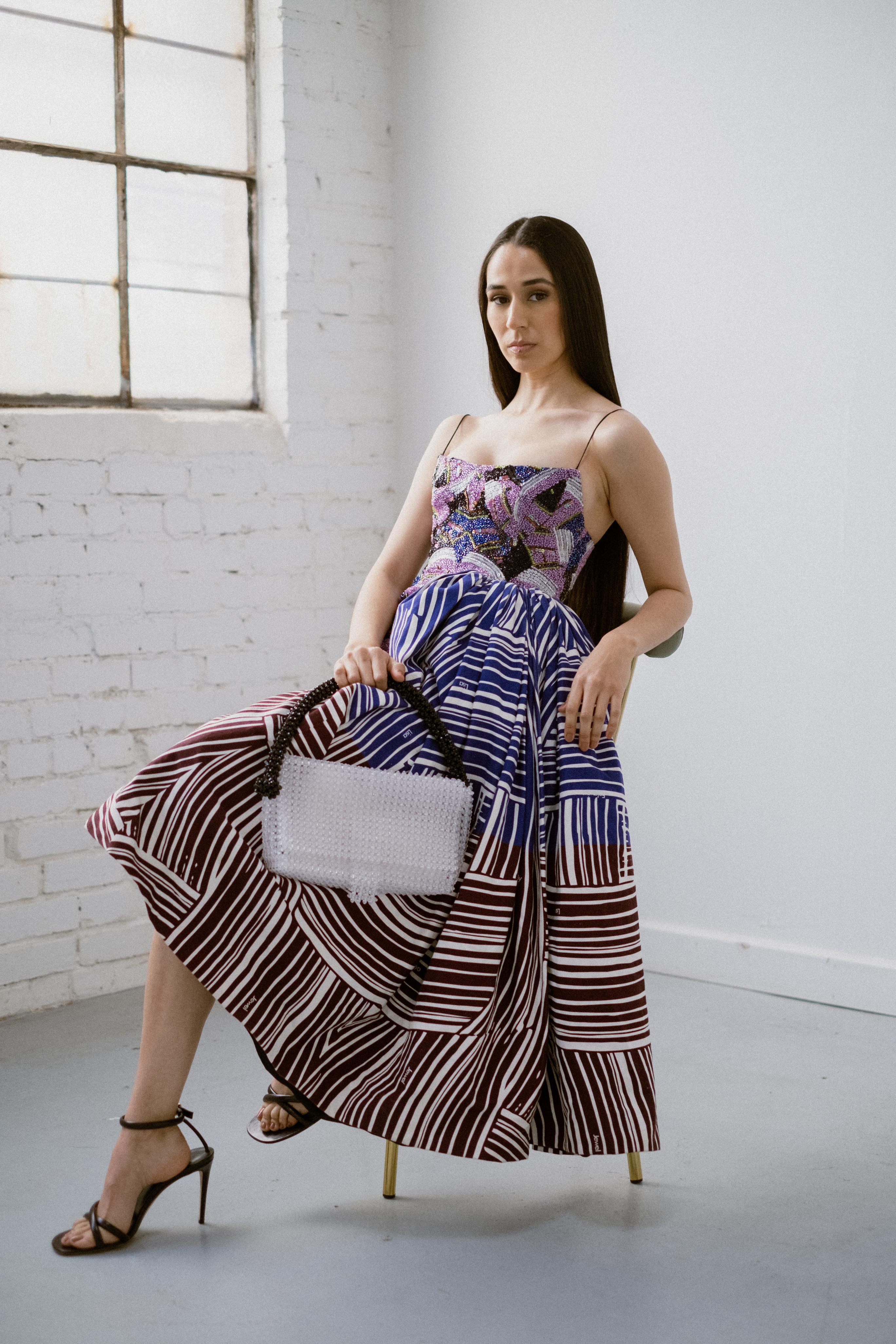 LISA FOLAWIYO Embellished Printed Midi Dress