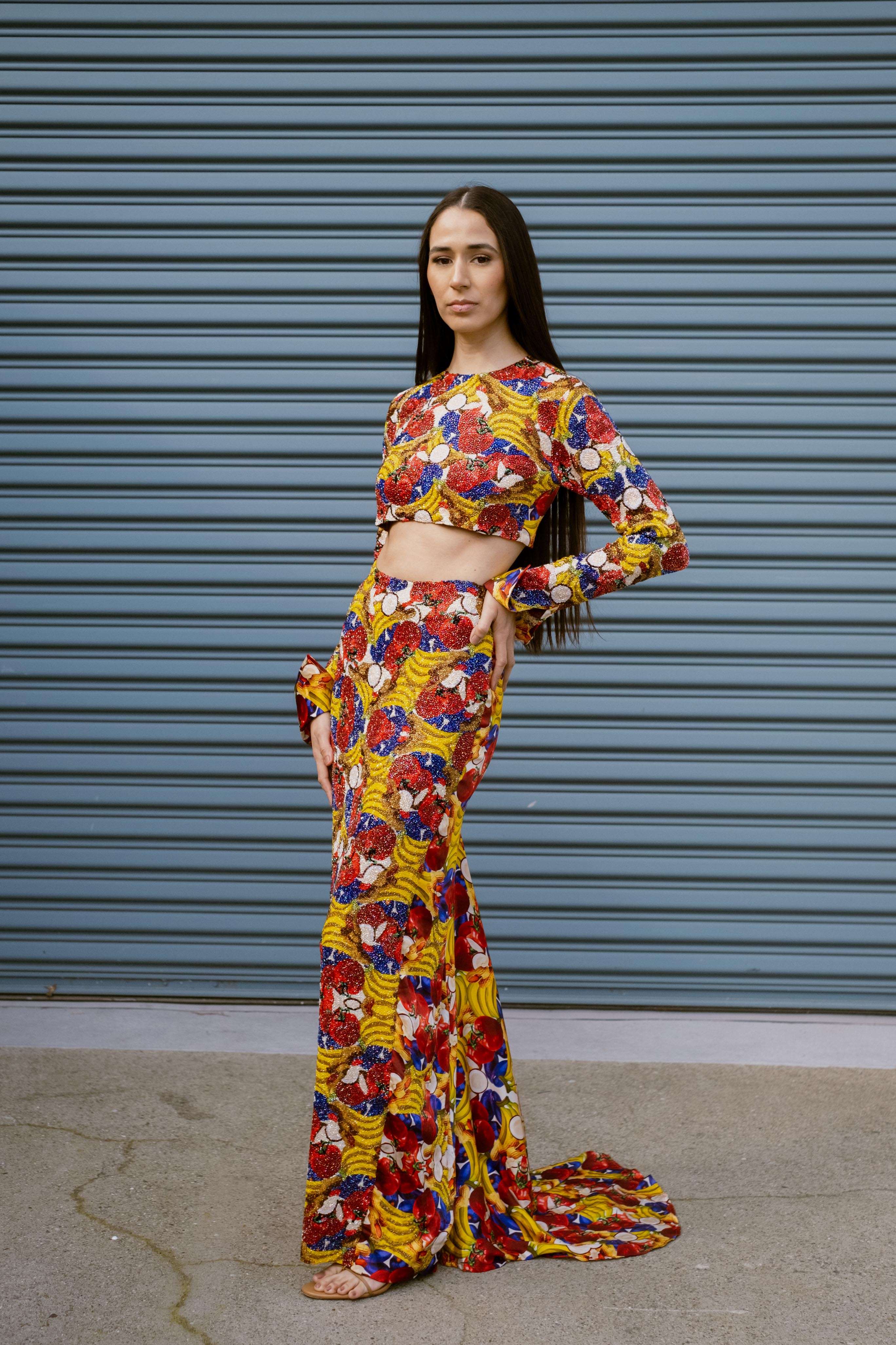 LISA FOLAWIYO Embellished Printed Maxi Skirt
