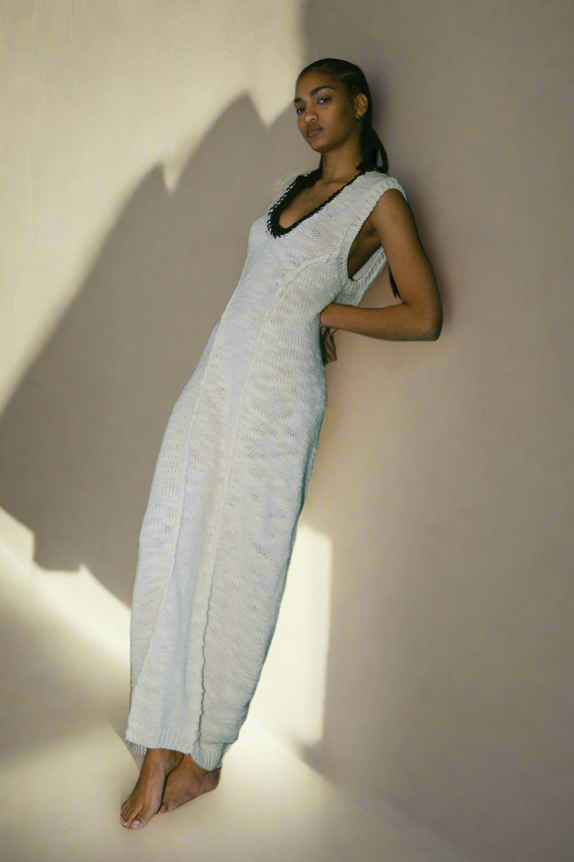 Leather Crochet Cocoon Wool Knit Dress