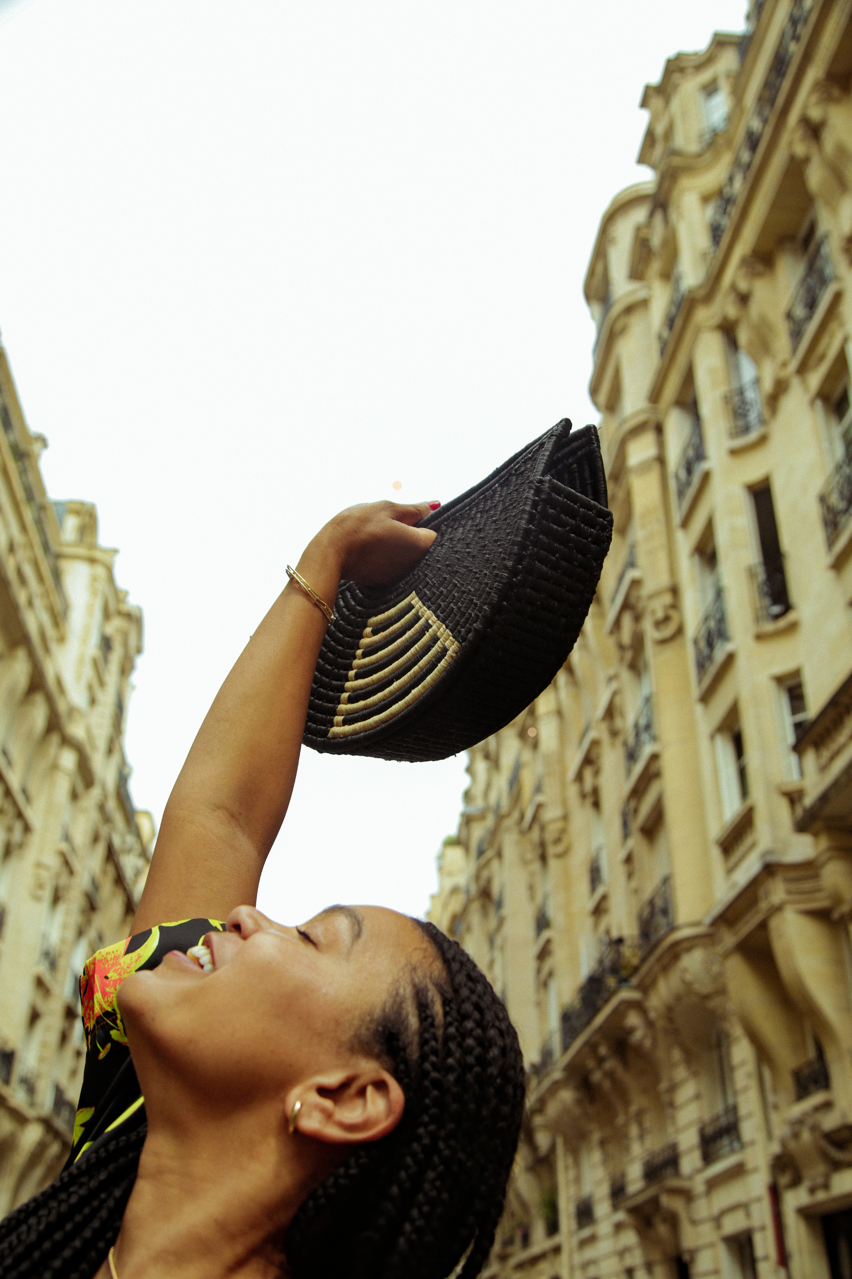 SLOAN Half Moon Raffia Clutch