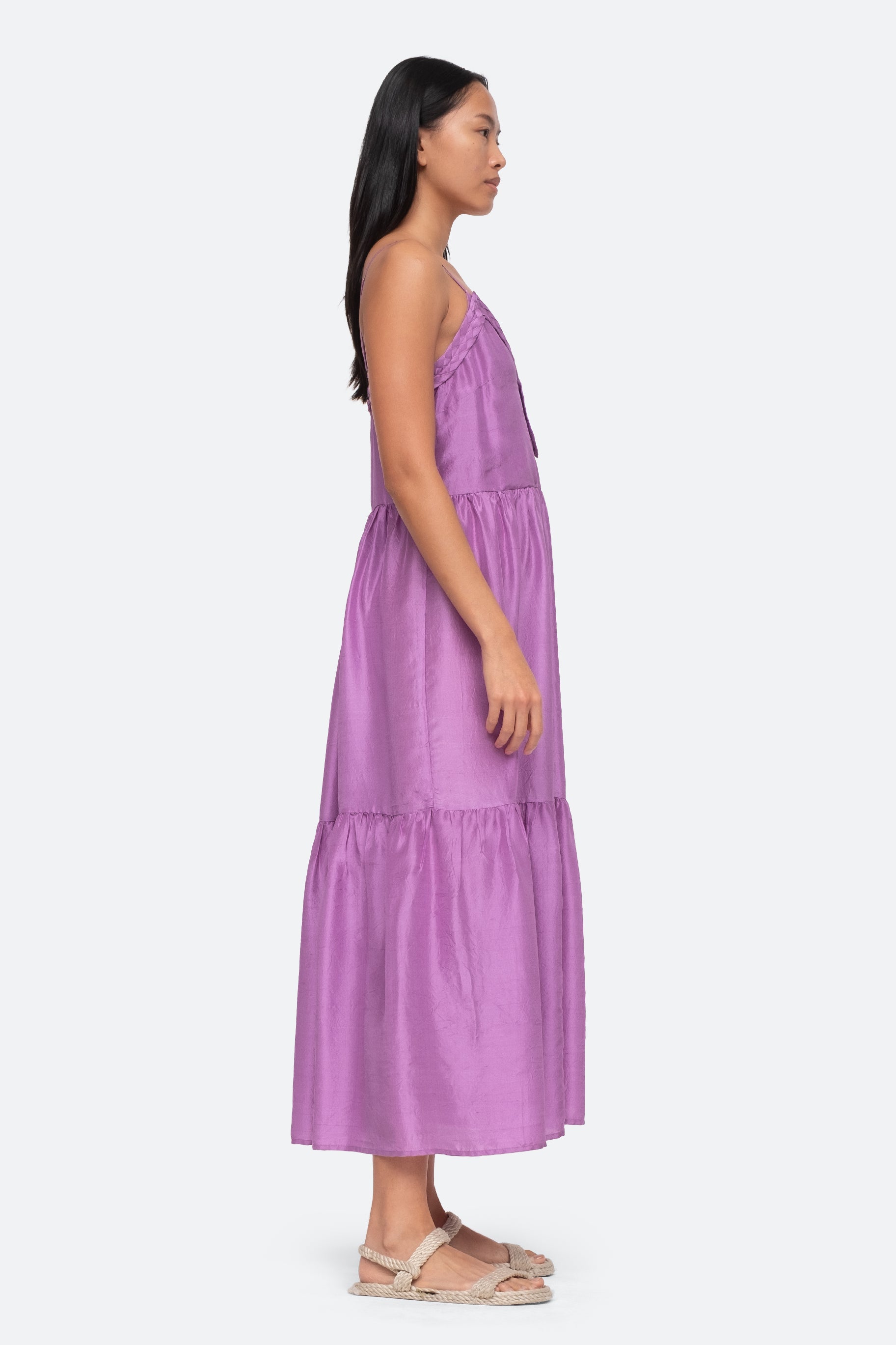 SEA Kyle Solid Silk Slip Dress in Lavender