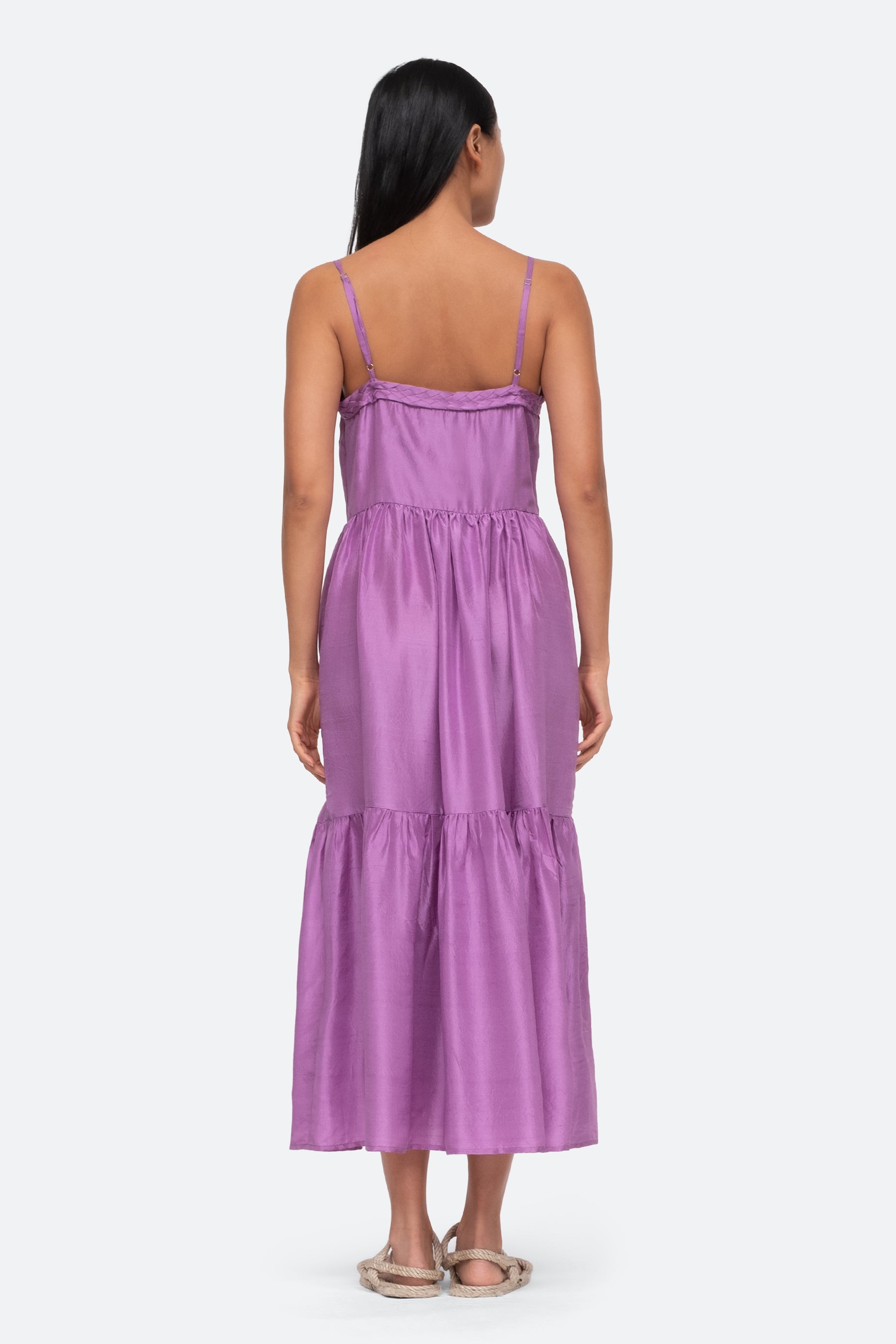 SEA Kyle Solid Silk Slip Dress in Lavender