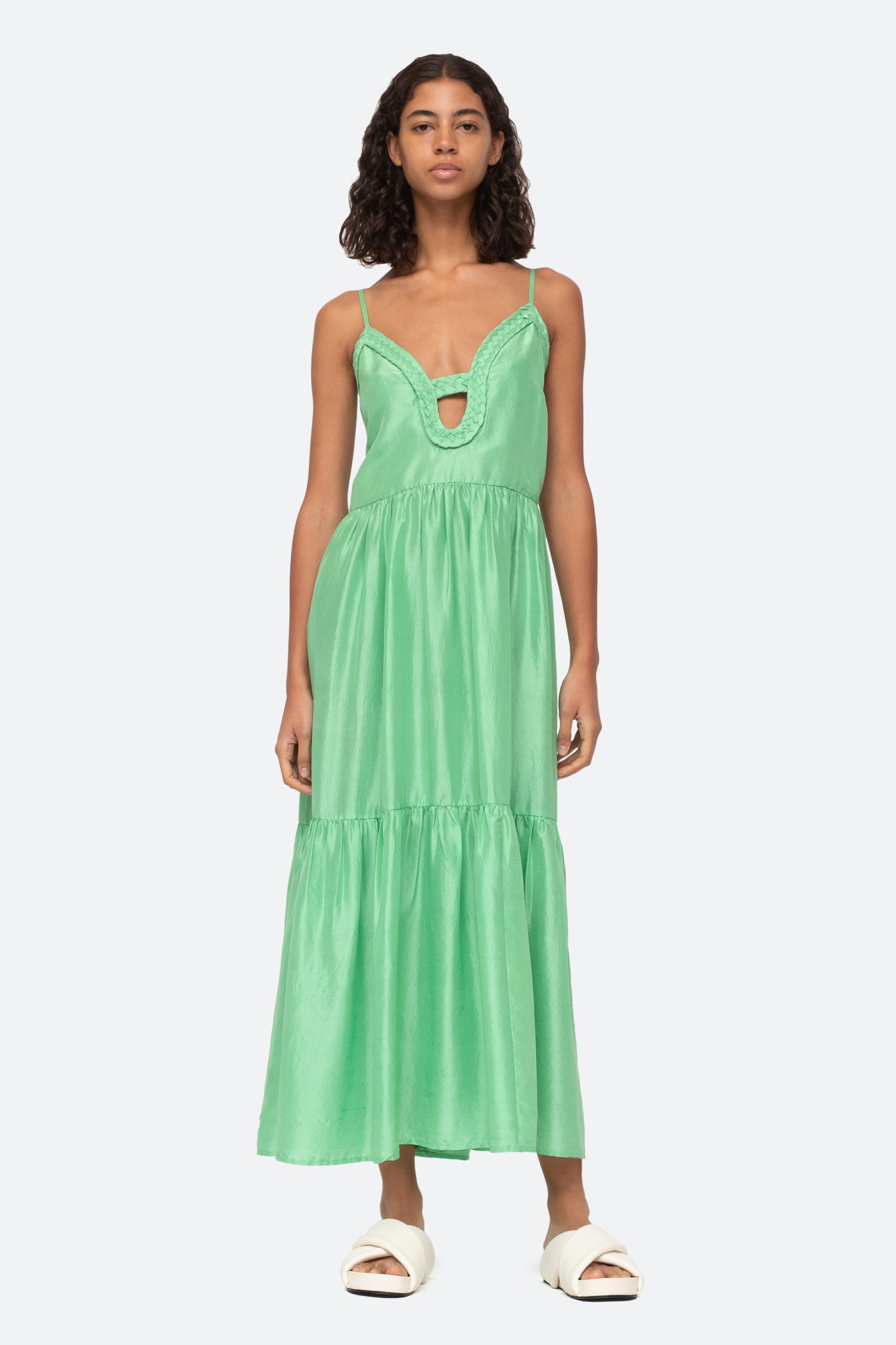 Kyle Solid Silk Slip Dress in Lime